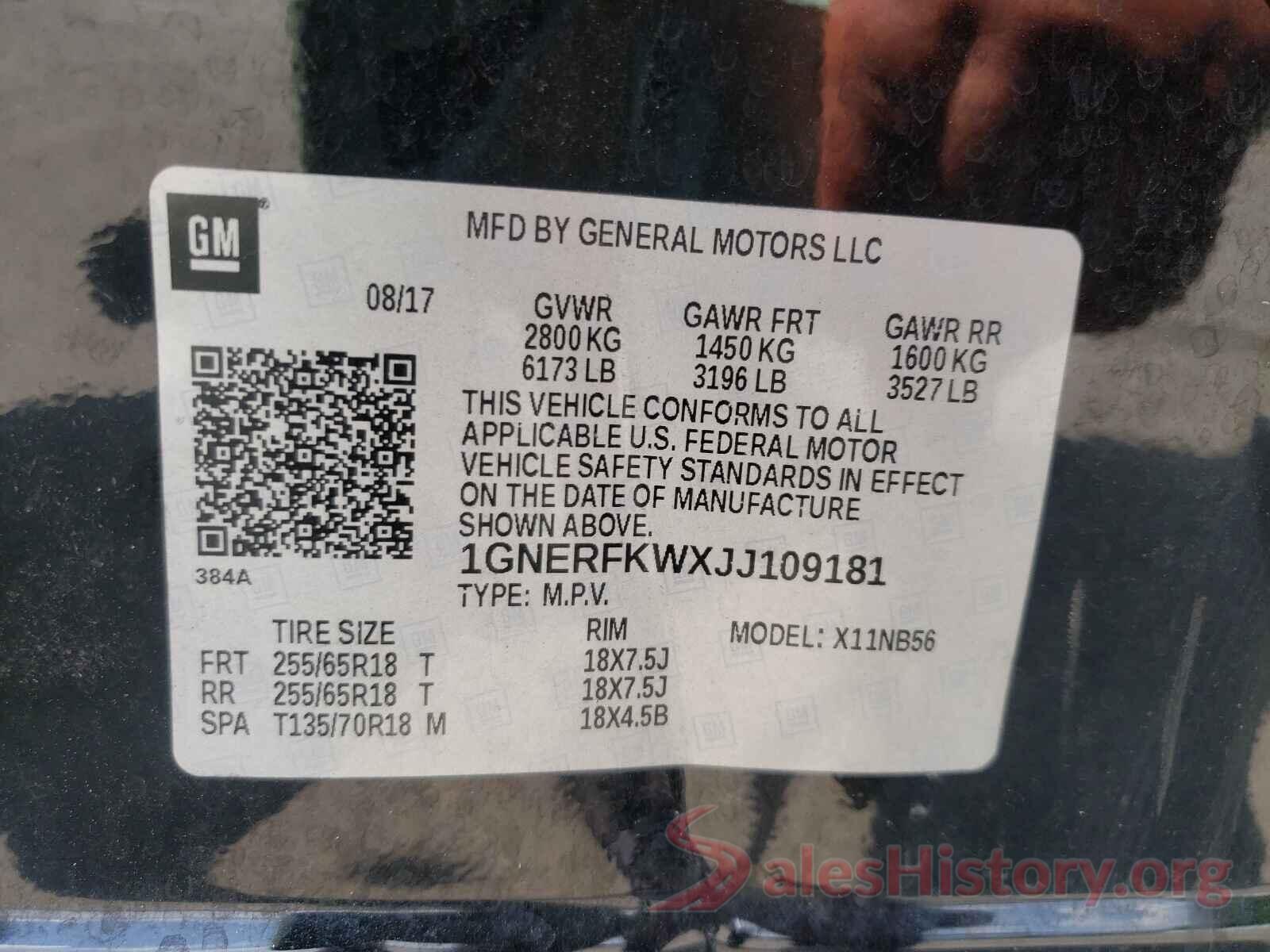 1GNERFKWXJJ109181 2018 CHEVROLET TRAVERSE