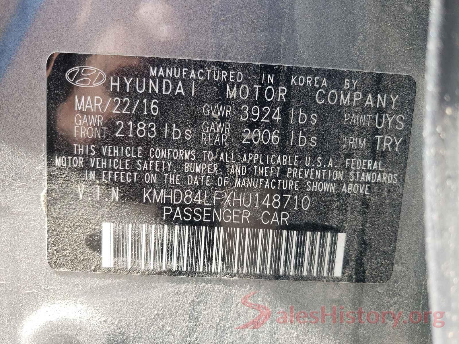 KMHD84LFXHU148710 2017 HYUNDAI ELANTRA