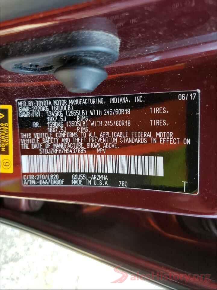 5TDJZRFH7HS437885 2017 TOYOTA HIGHLANDER