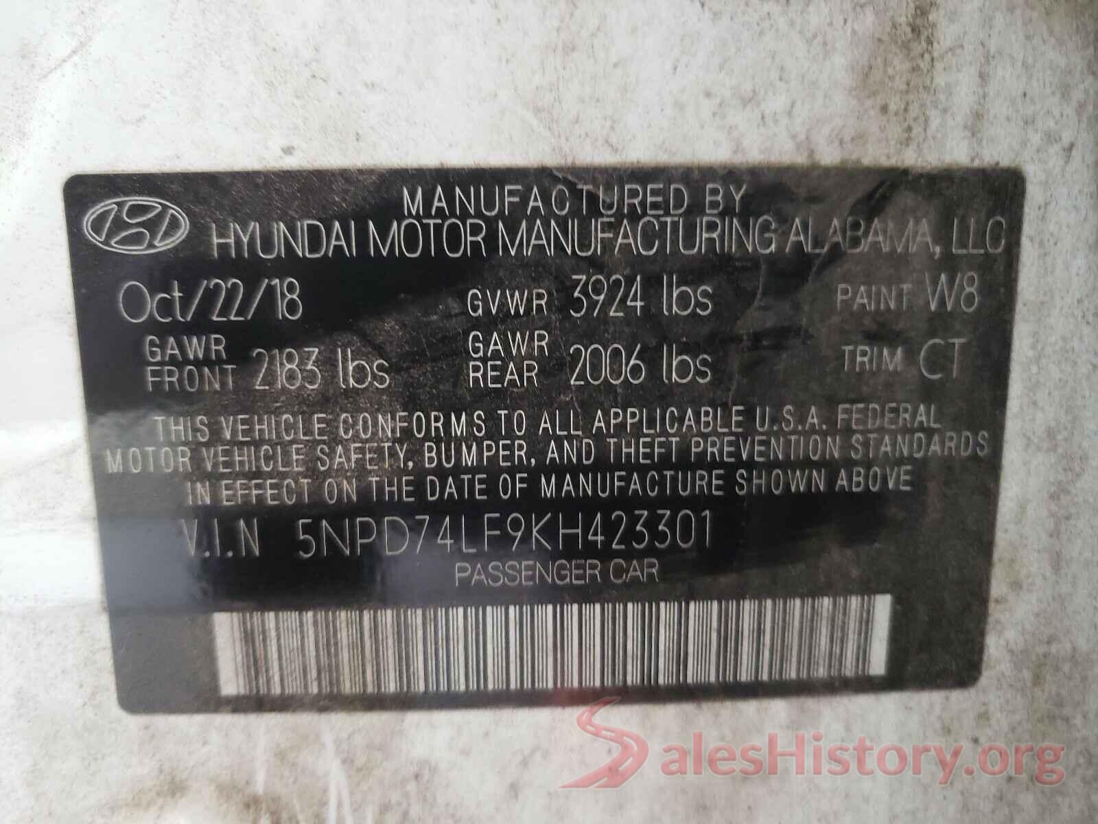 5NPD74LF9KH423301 2019 HYUNDAI ELANTRA