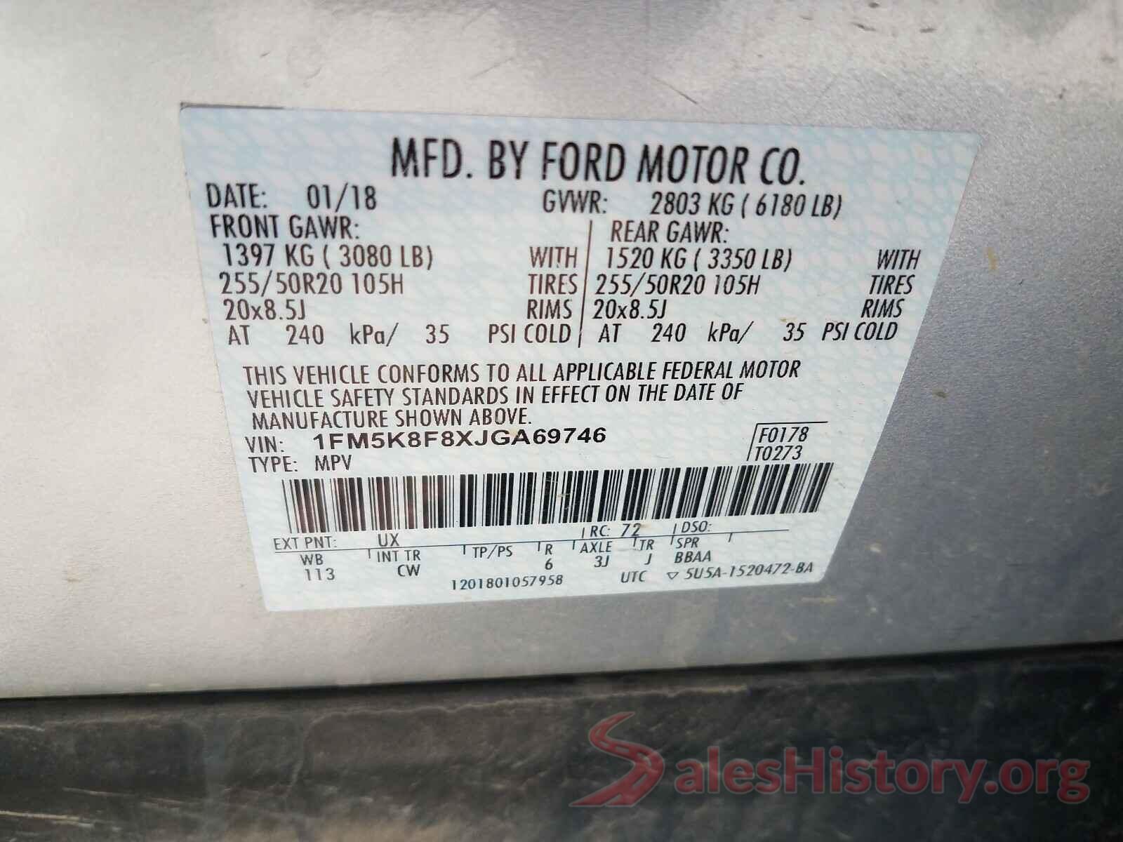 1FM5K8F8XJGA69746 2018 FORD EXPLORER