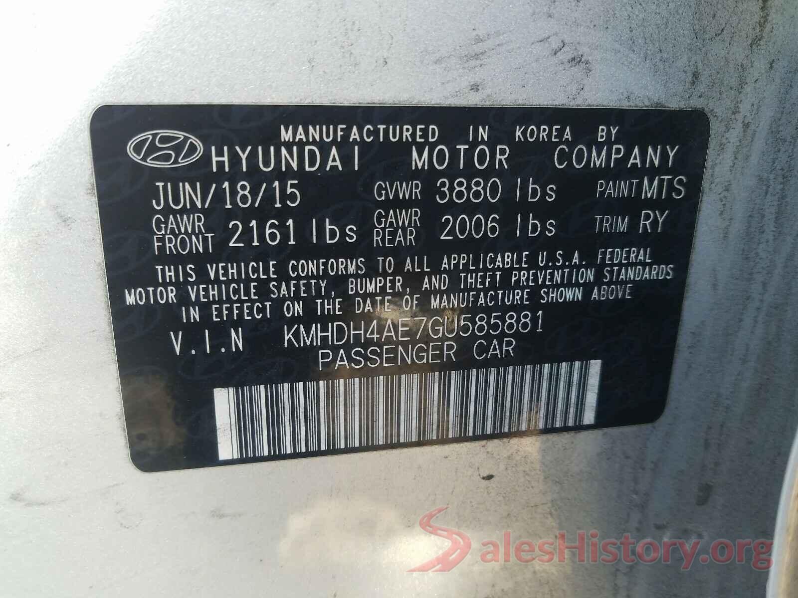 KMHDH4AE7GU585881 2016 HYUNDAI ELANTRA