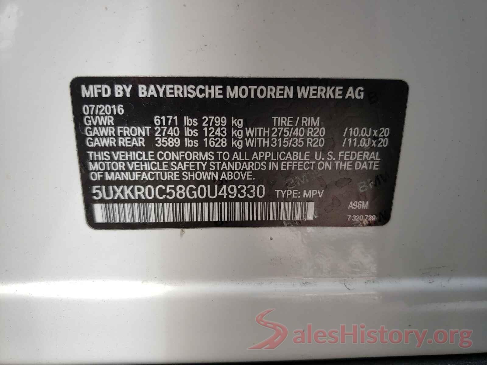 5UXKR0C58G0U49330 2016 BMW X5