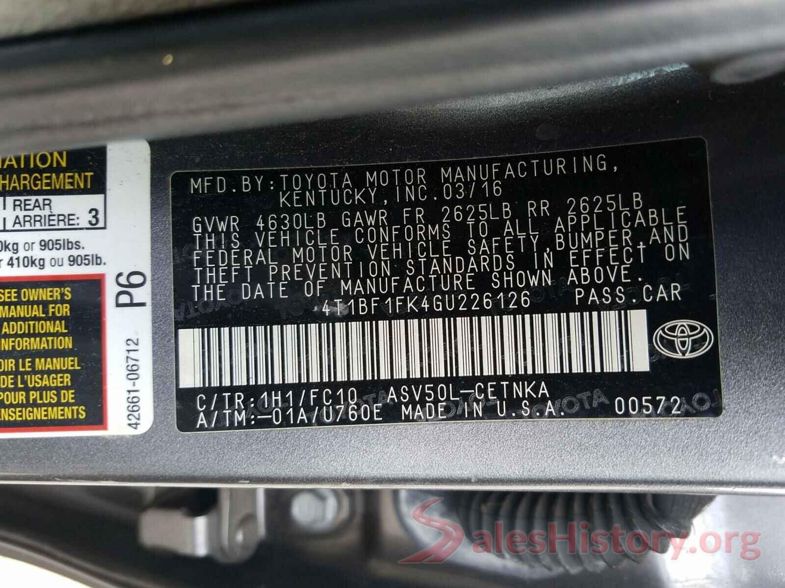 4T1BF1FK4GU226126 2016 TOYOTA CAMRY