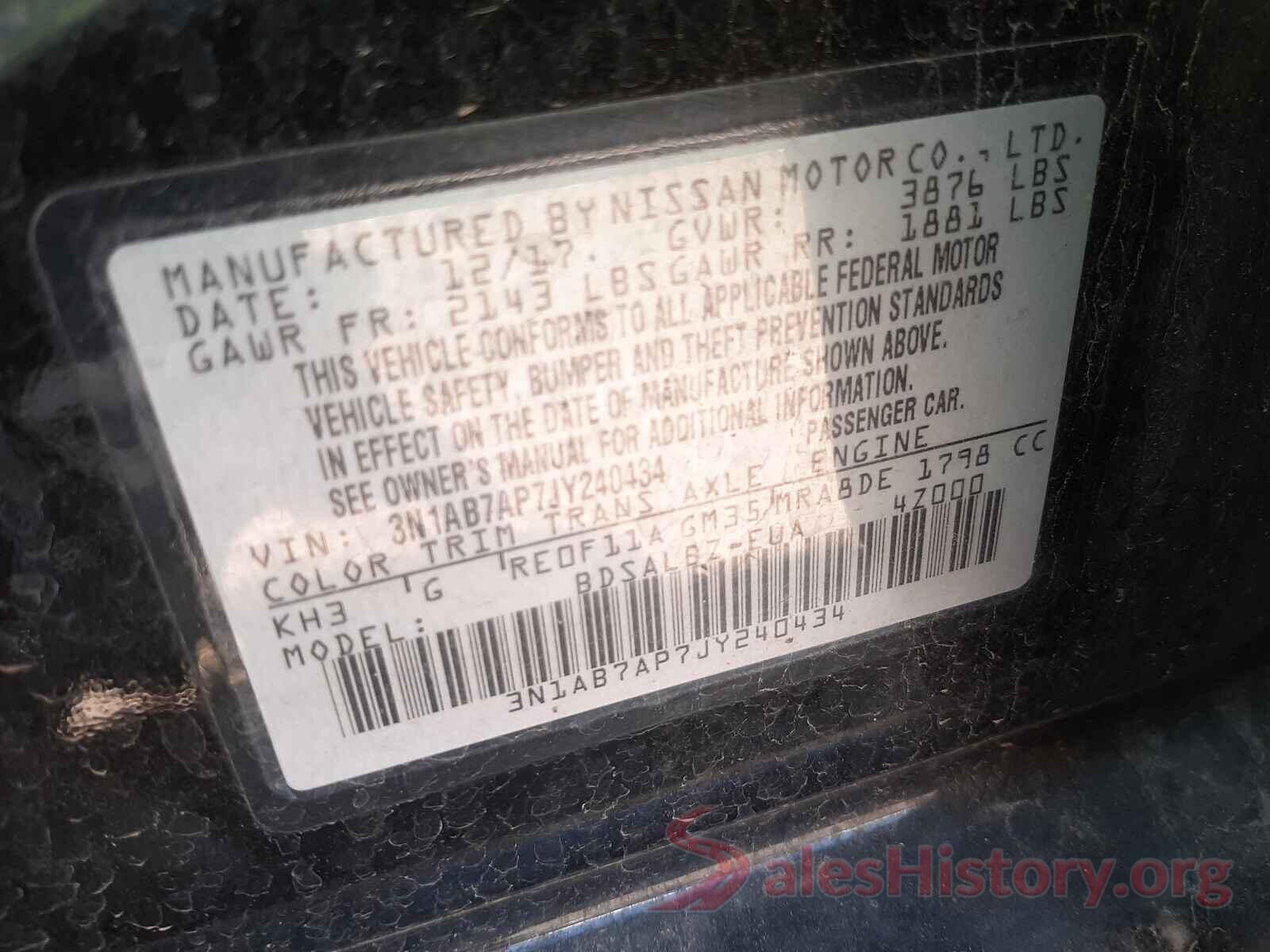 3N1AB7AP7JY240434 2018 NISSAN SENTRA