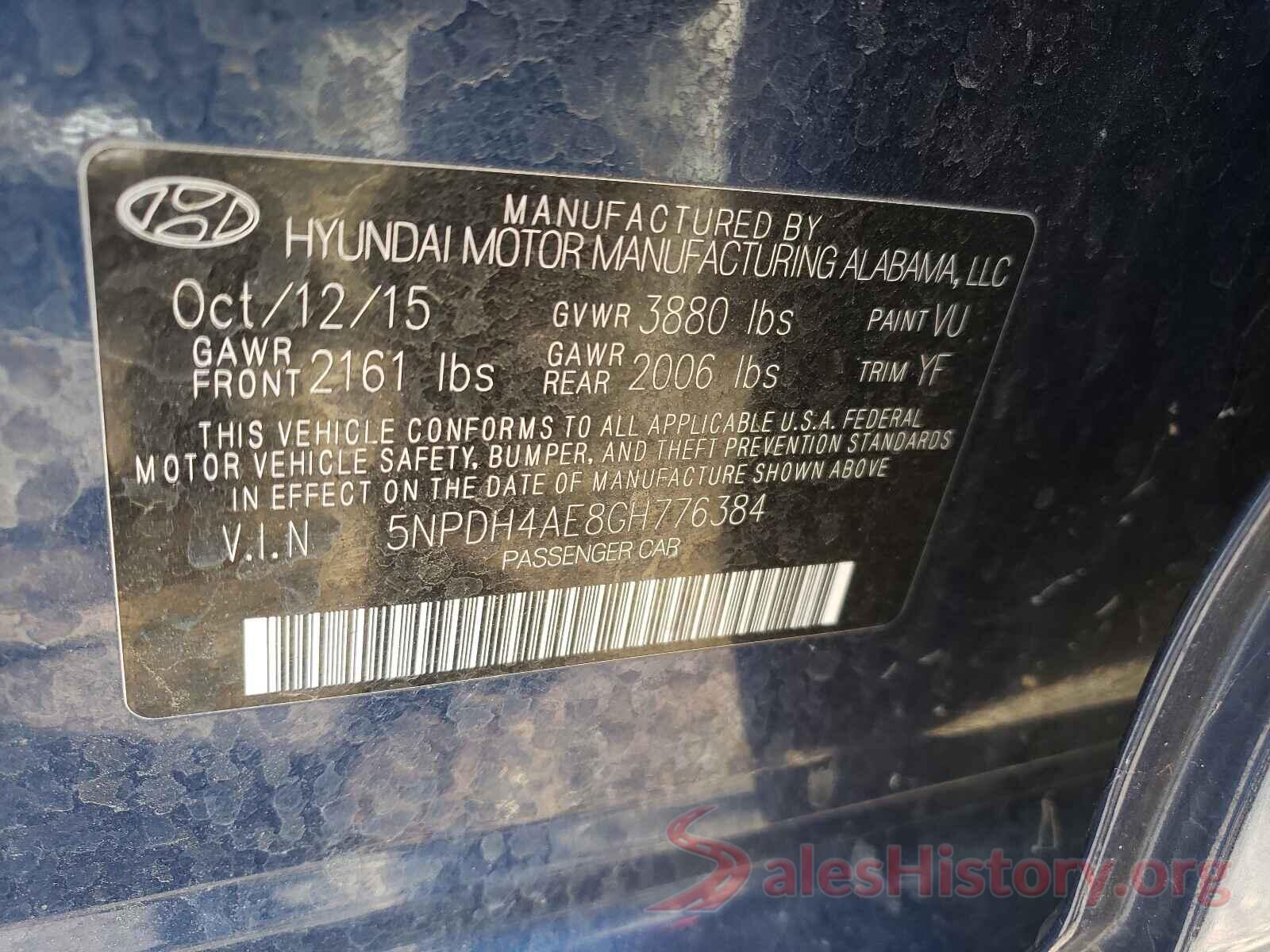 5NPDH4AE8GH776384 2016 HYUNDAI ELANTRA