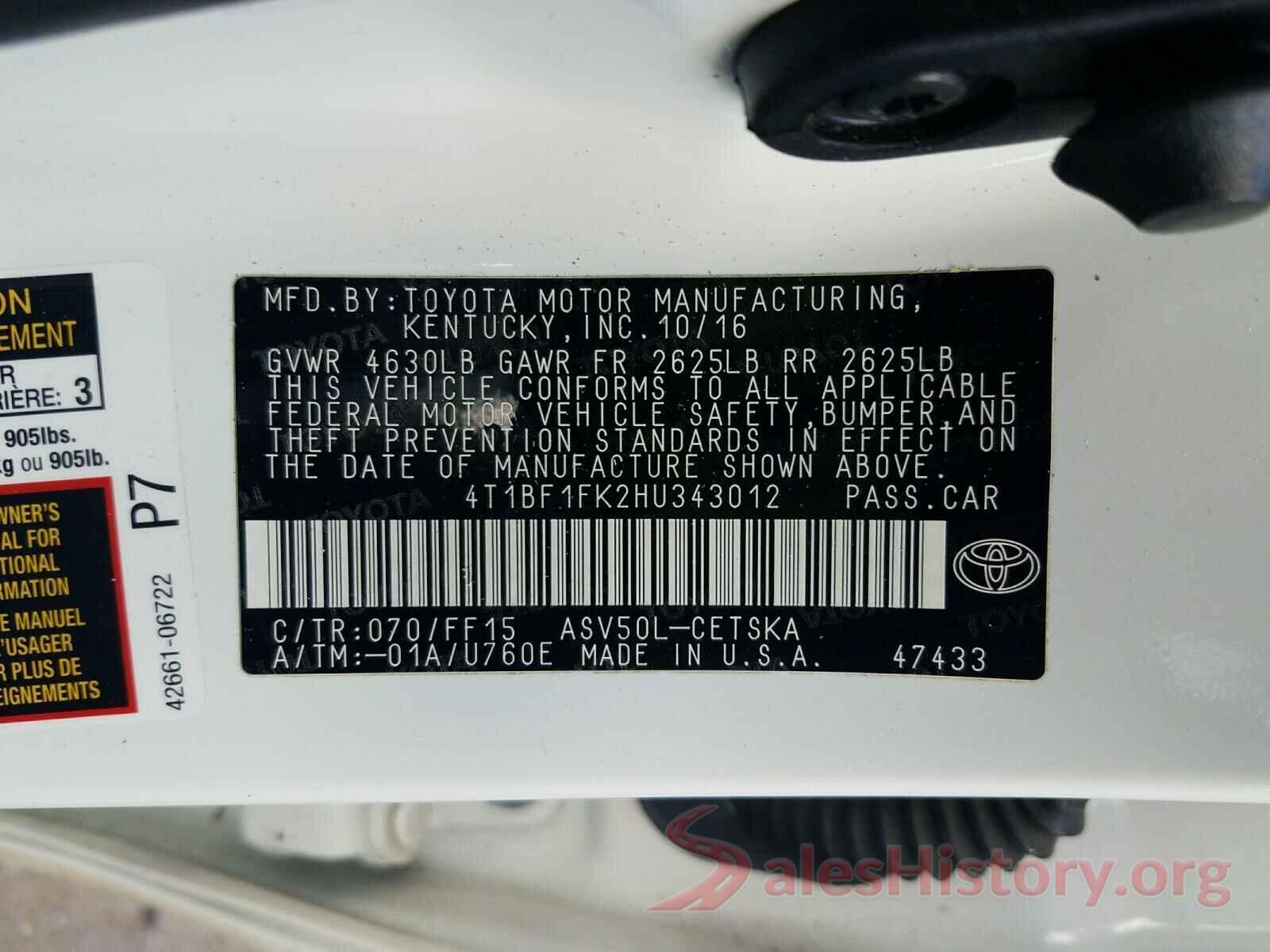 4T1BF1FK2HU343012 2017 TOYOTA CAMRY