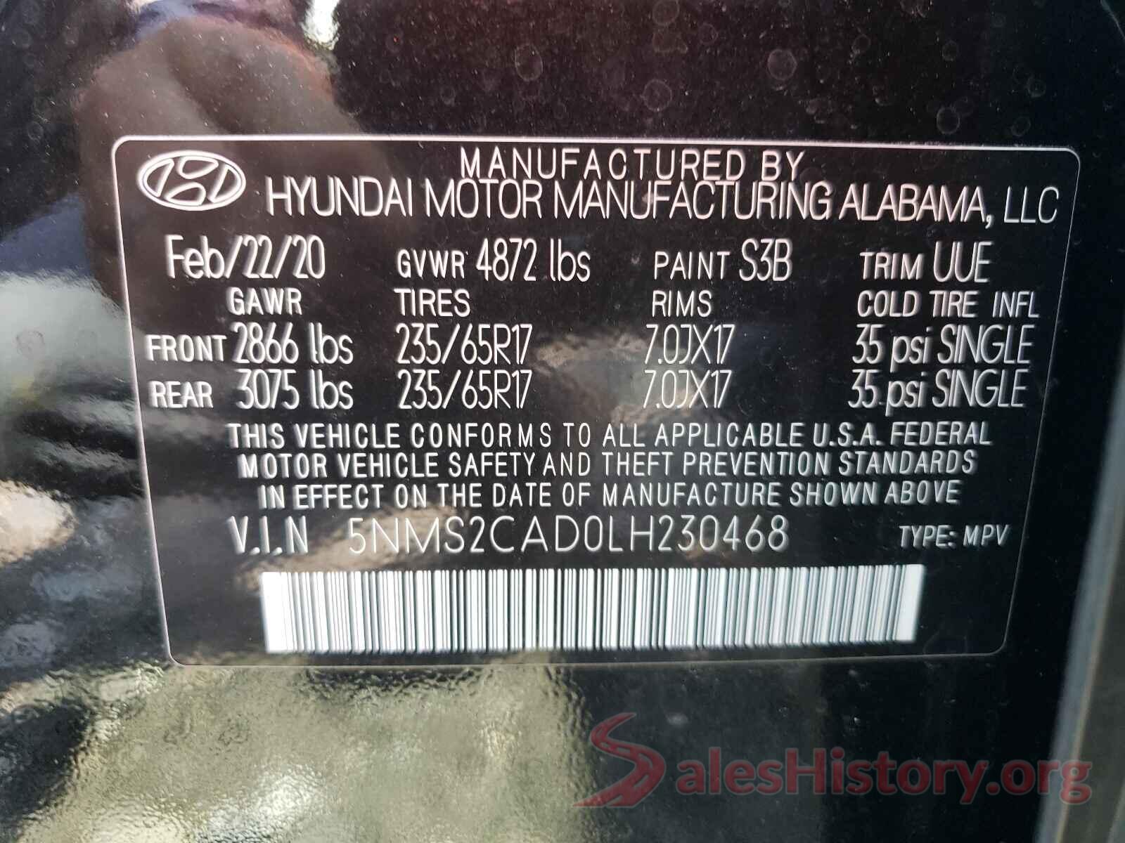 5NMS2CAD0LH230468 2020 HYUNDAI SANTA FE