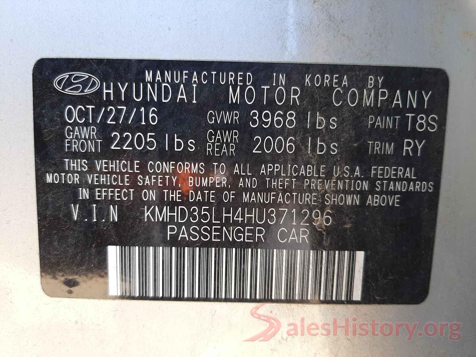 KMHD35LH4HU371296 2017 HYUNDAI ELANTRA