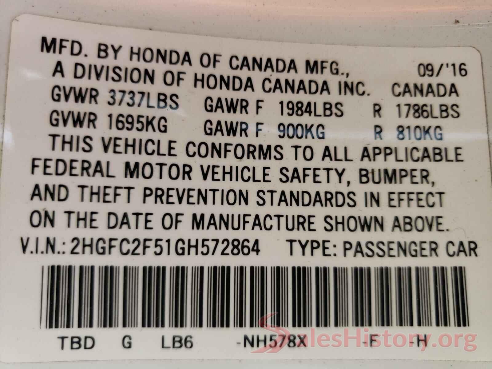 2HGFC2F51GH572864 2016 HONDA CIVIC