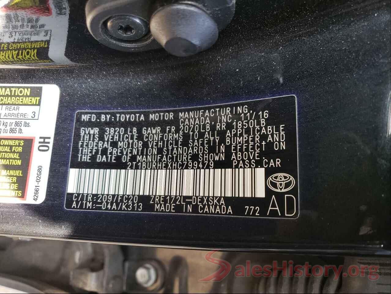 2T1BURHEXHC799479 2017 TOYOTA COROLLA