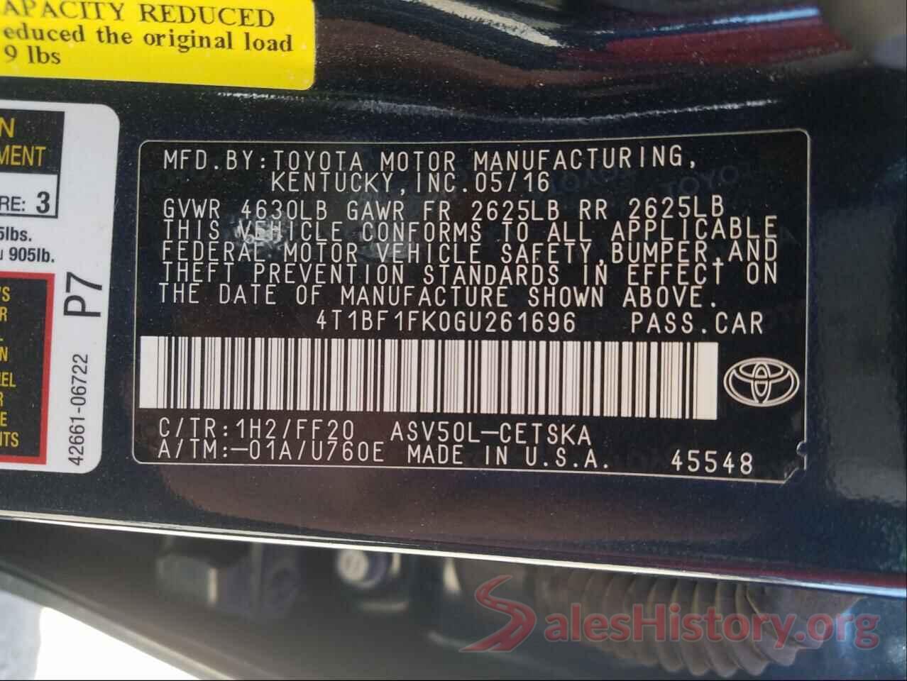 4T1BF1FK0GU261696 2016 TOYOTA CAMRY