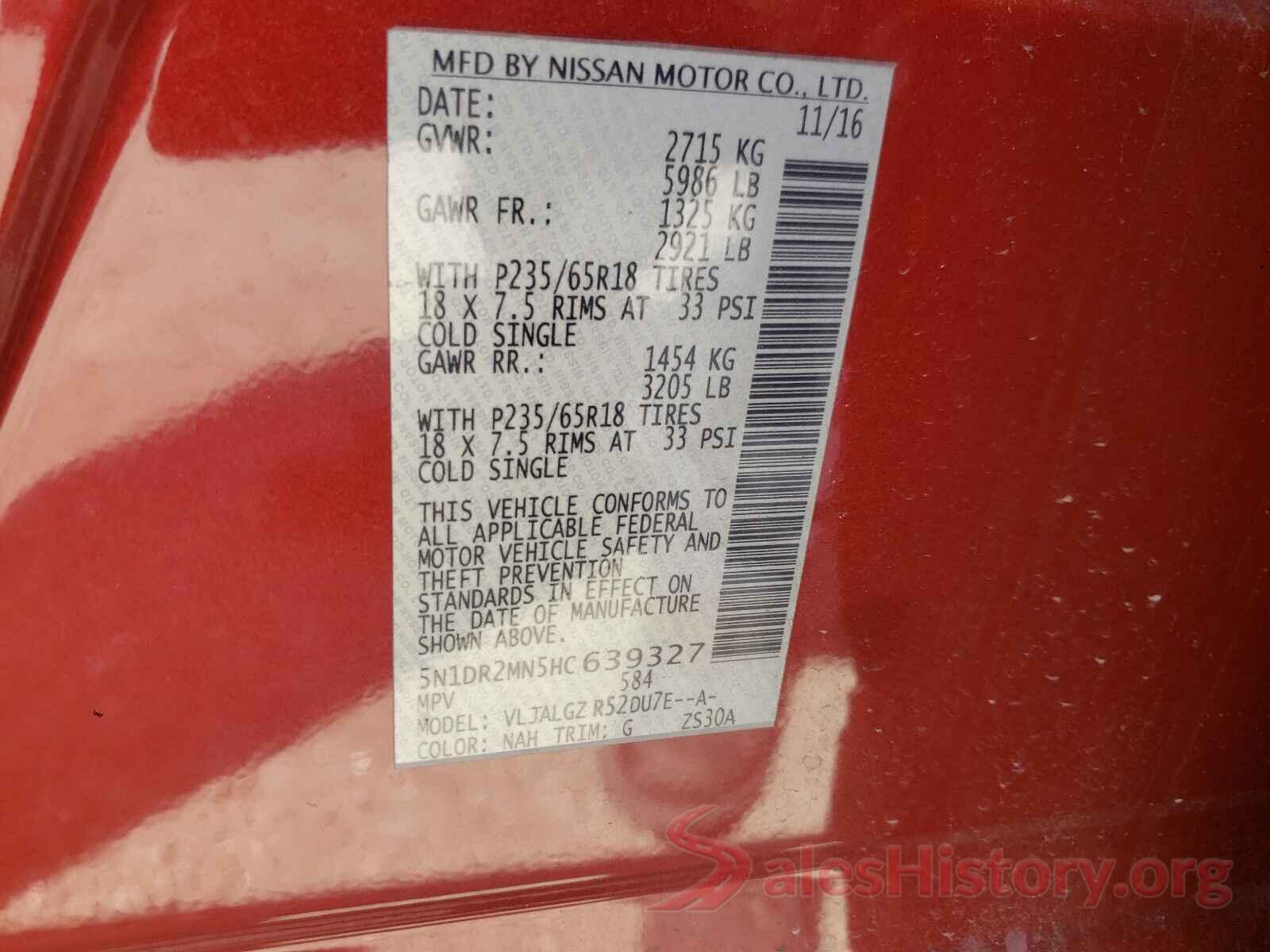 5N1DR2MN5HC639327 2017 NISSAN PATHFINDER