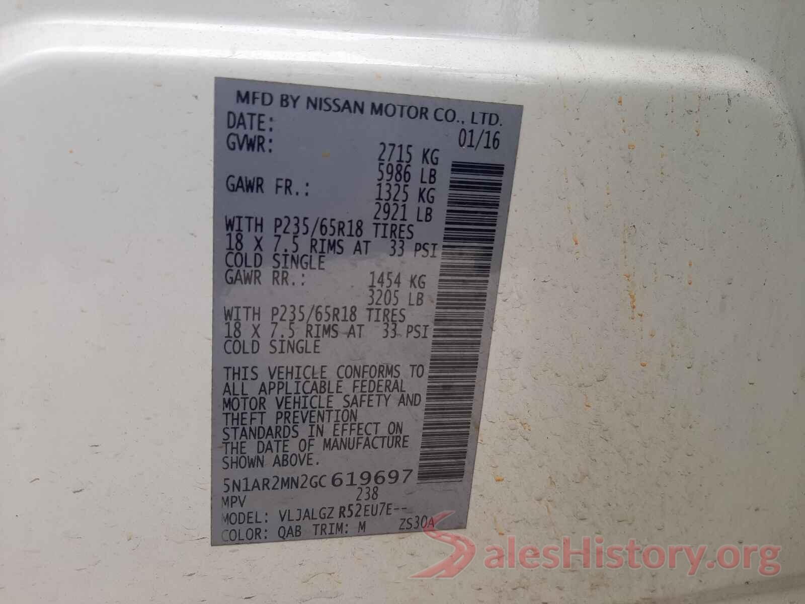 5N1AR2MN2GC619697 2016 NISSAN PATHFINDER