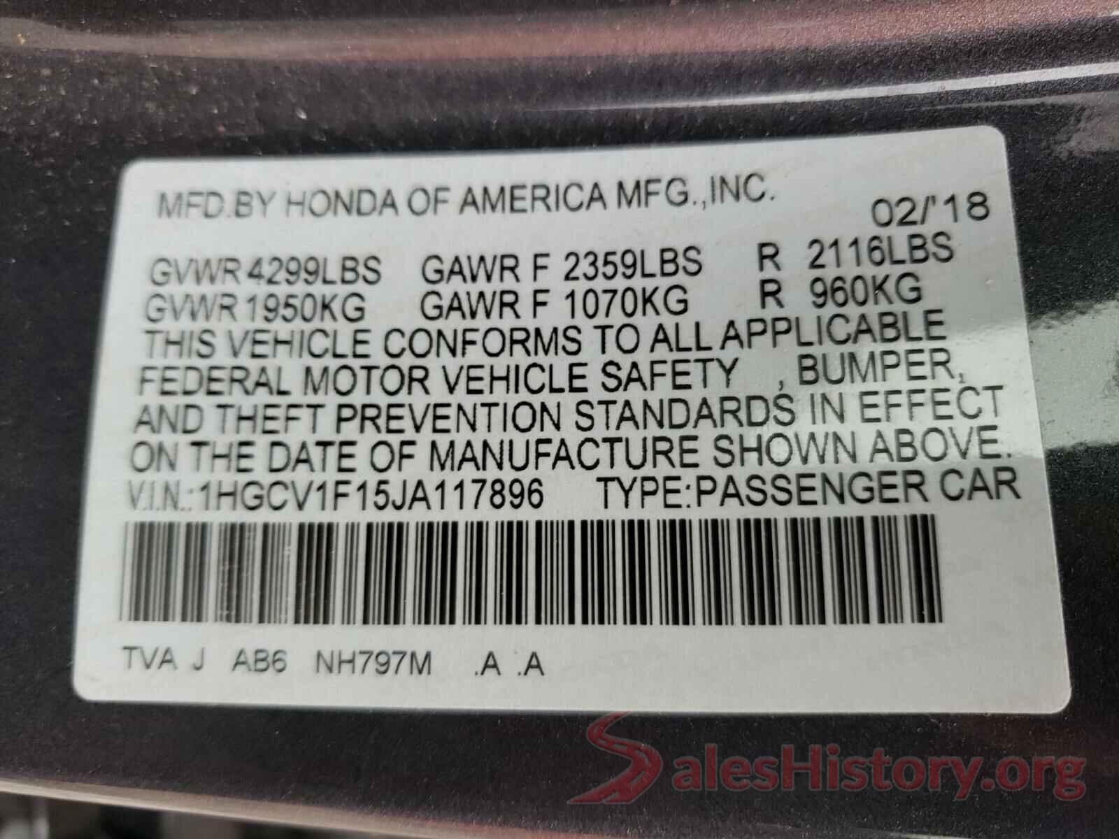 1HGCV1F15JA117896 2018 HONDA ACCORD