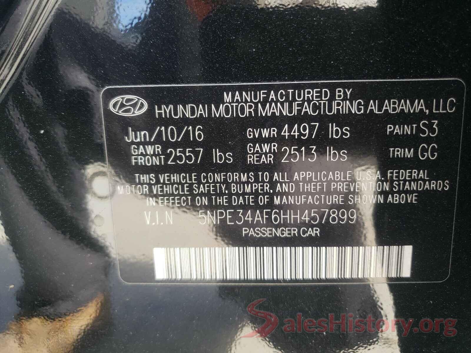 5NPE34AF6HH457899 2017 HYUNDAI SONATA