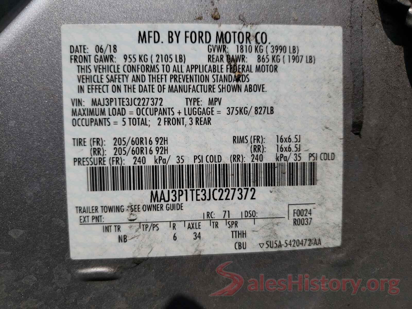 MAJ3P1TE3JC227372 2018 FORD ALL OTHER