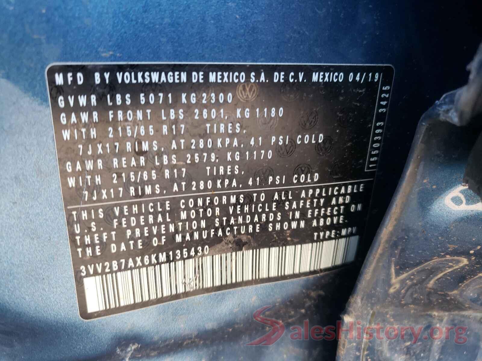 3VV2B7AX6KM135430 2019 VOLKSWAGEN TIGUAN