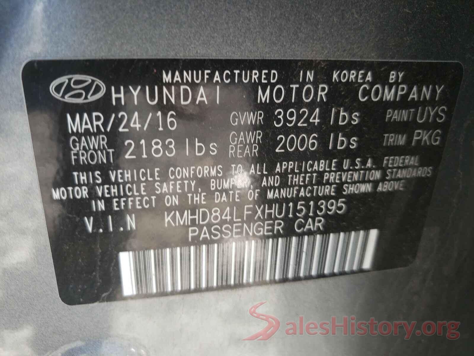 KMHD84LFXHU151395 2017 HYUNDAI ELANTRA