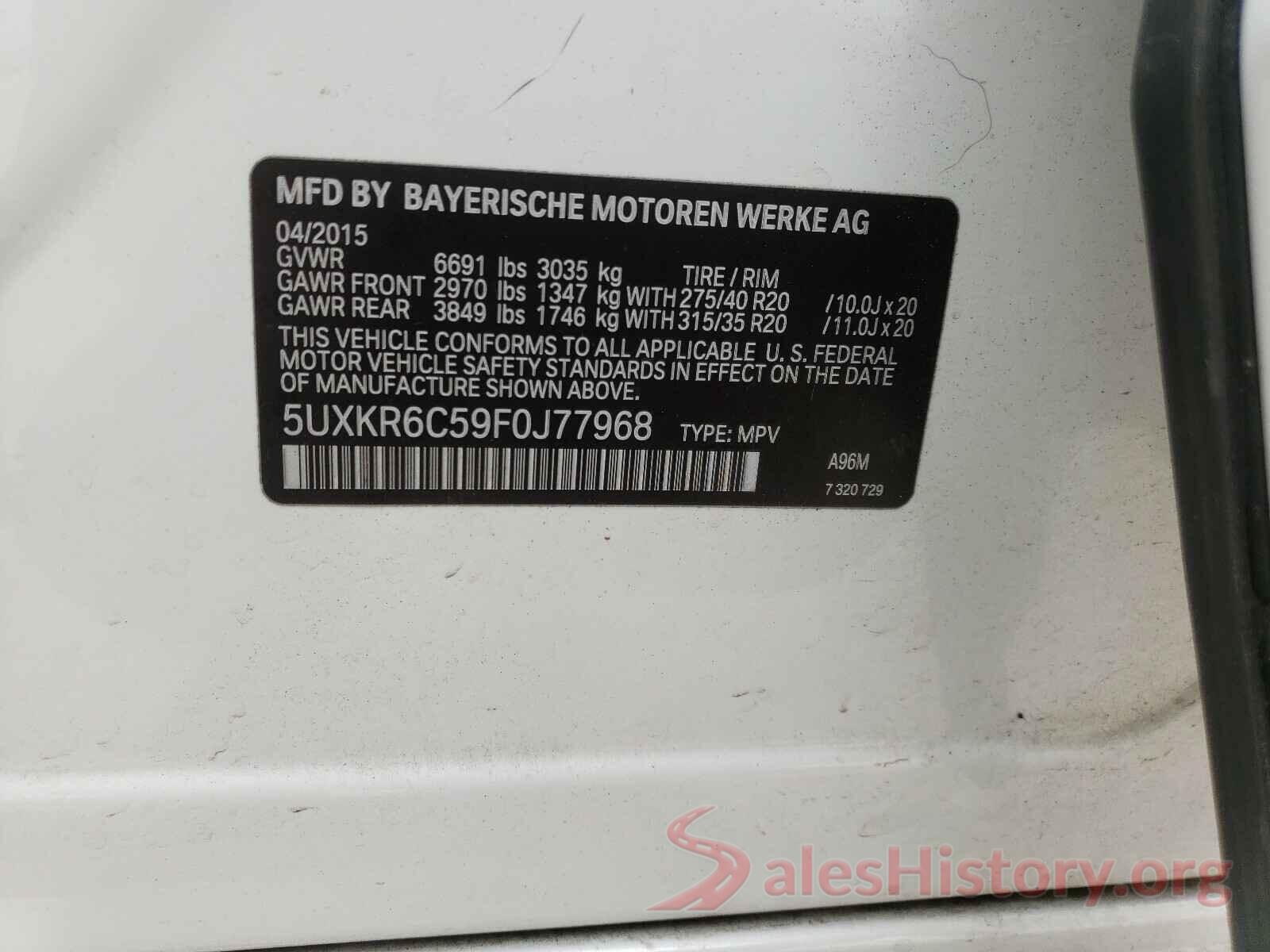 5UXKR6C59F0J77968 2015 BMW X5