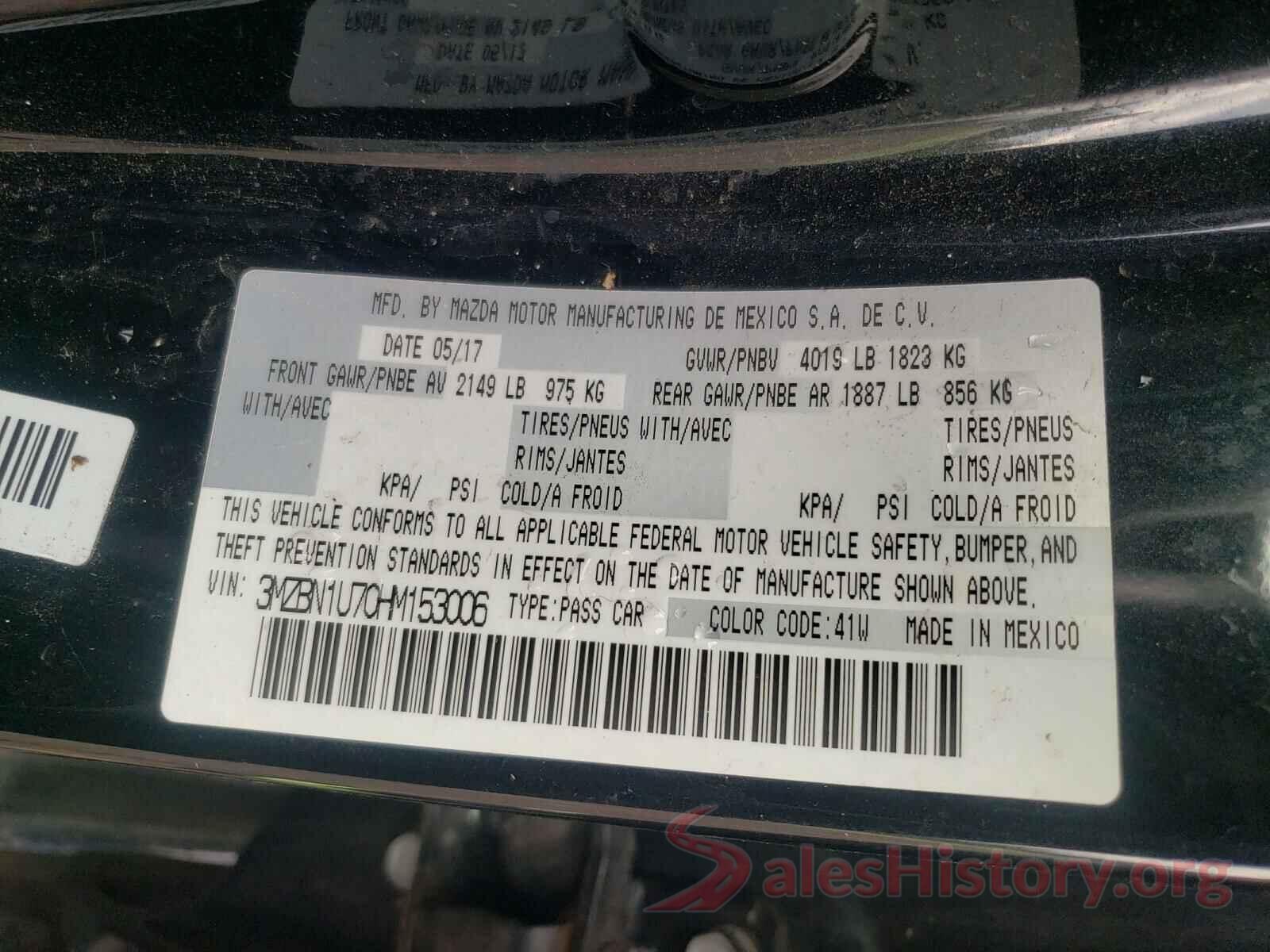 3MZBN1U70HM153006 2017 MAZDA 3