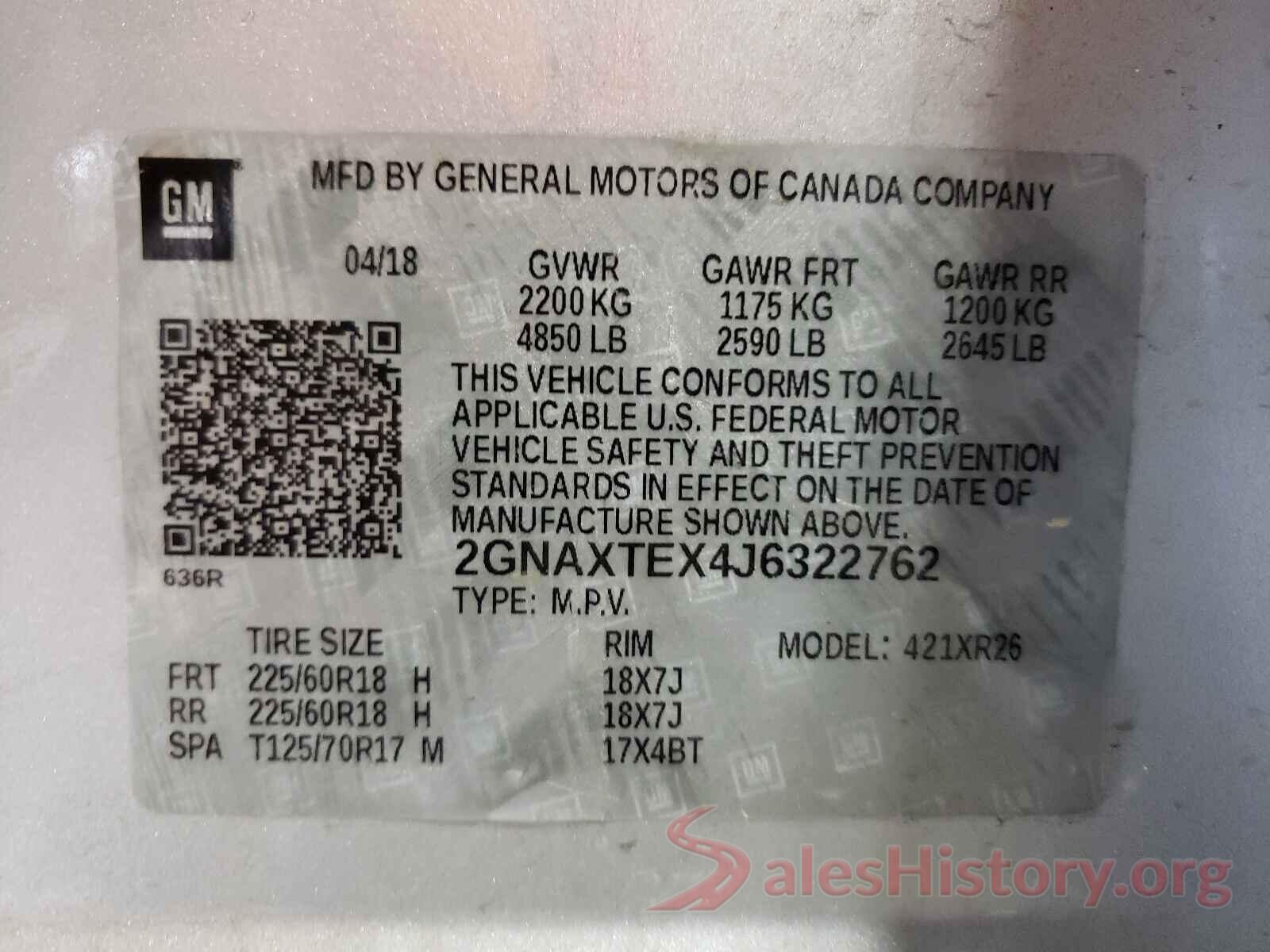 2GNAXTEX4J6322762 2018 CHEVROLET EQUINOX