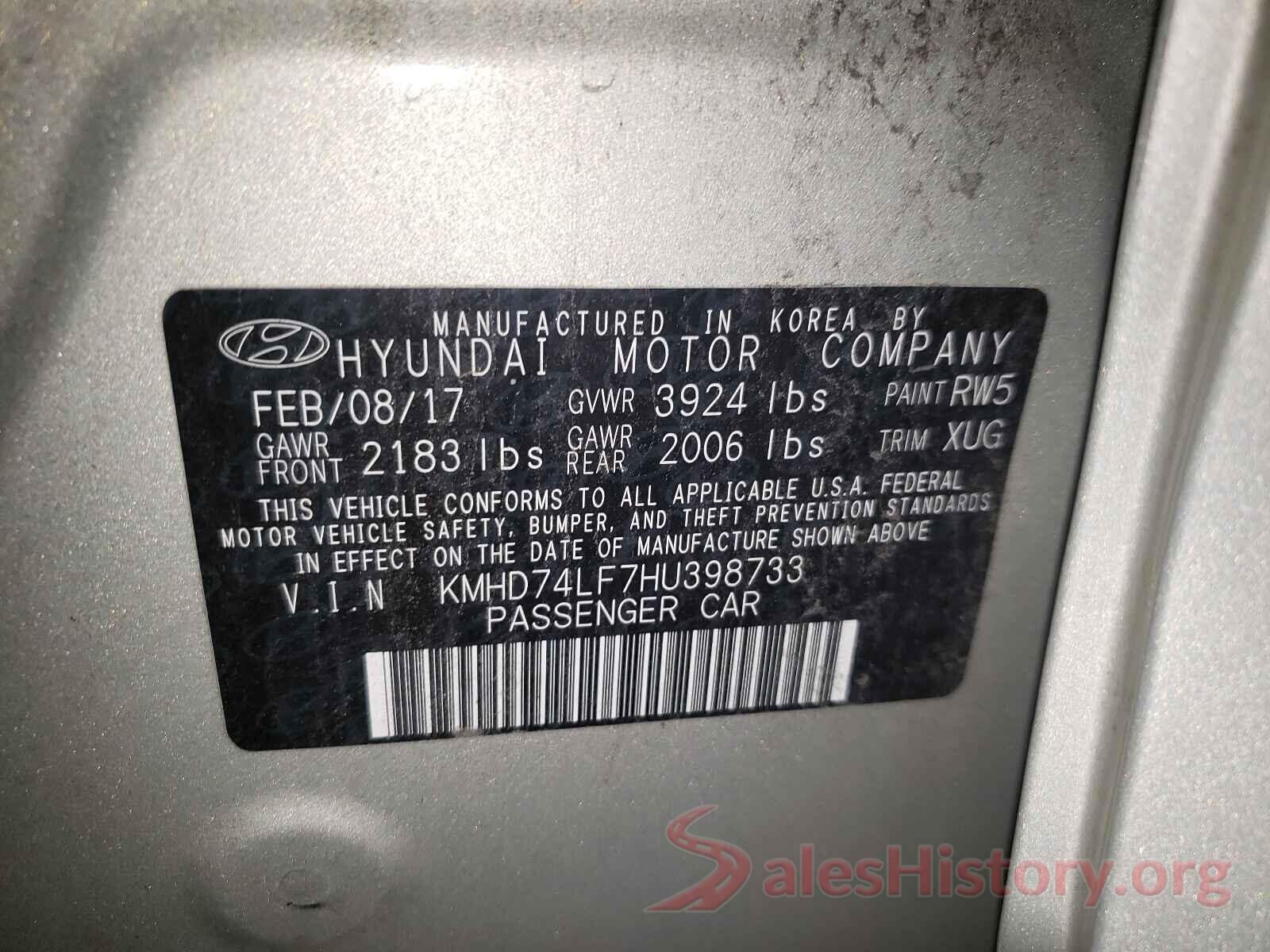 KMHD74LF7HU398733 2017 HYUNDAI ELANTRA