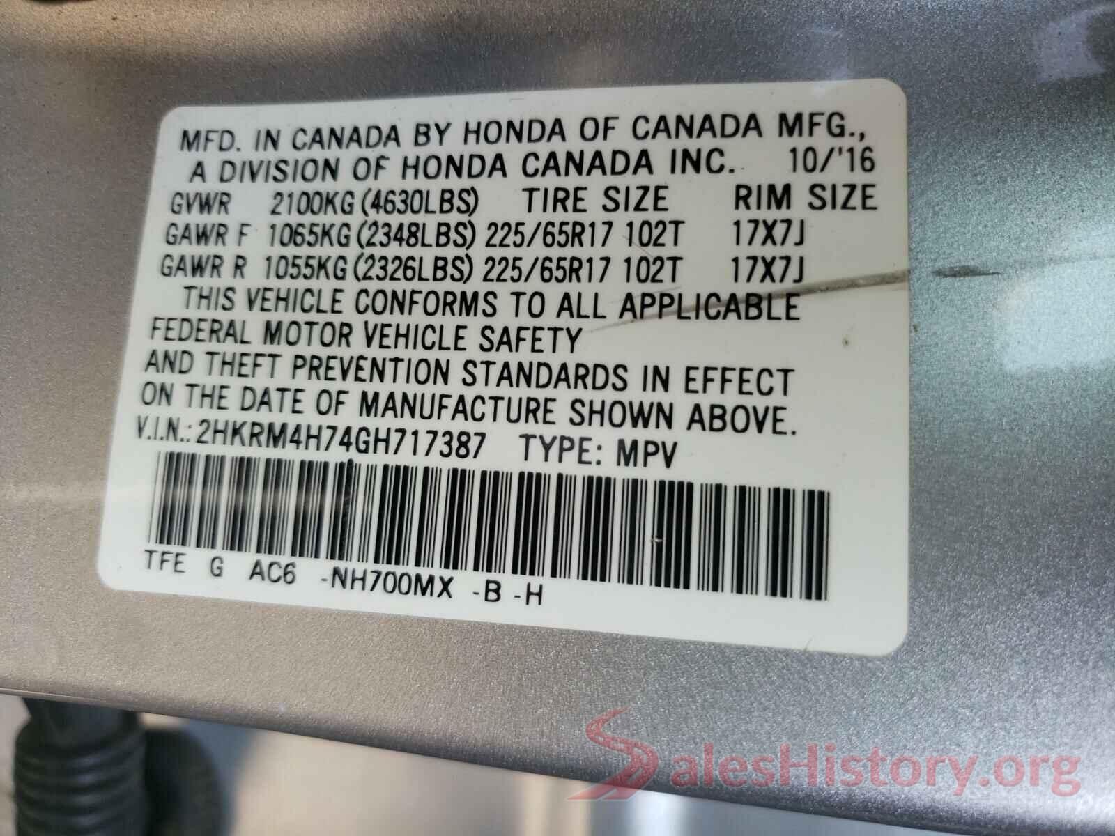 2HKRM4H74GH717387 2016 HONDA CRV