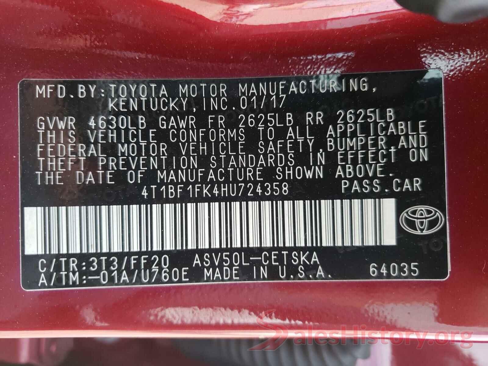 4T1BF1FK4HU724358 2017 TOYOTA CAMRY