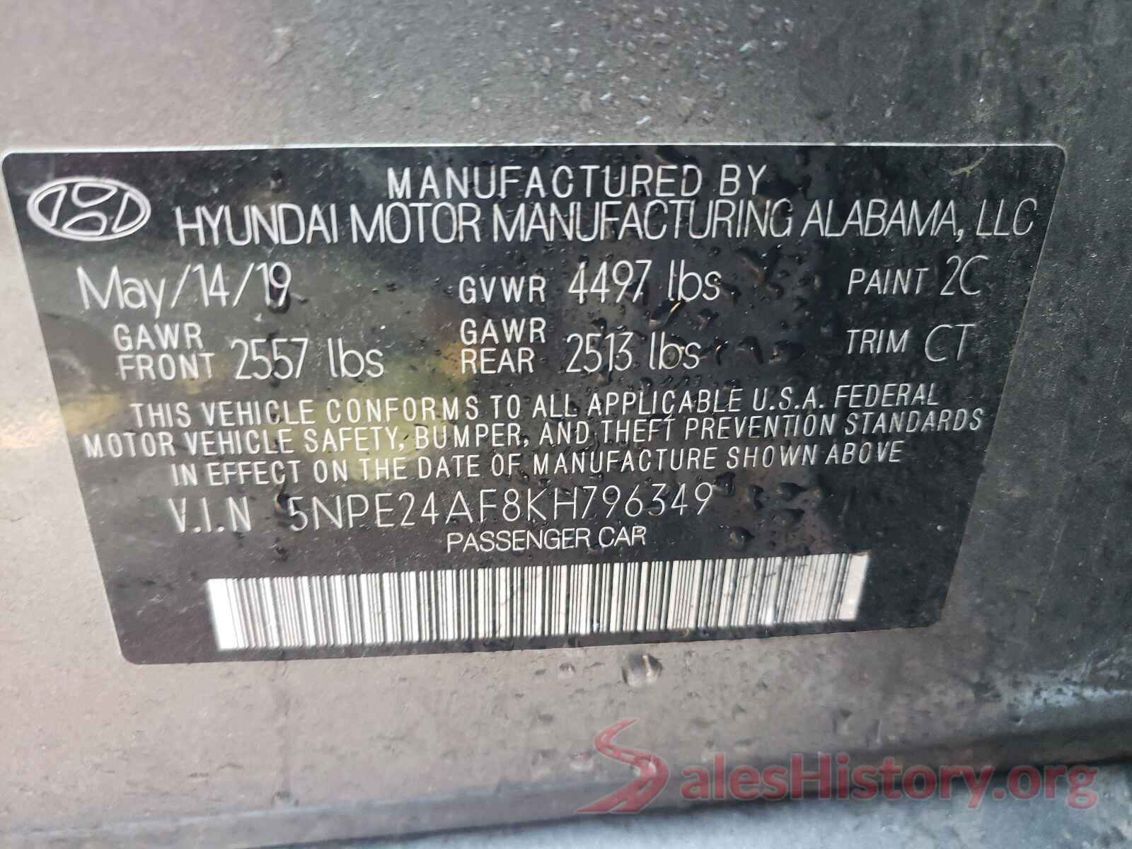 5NPE24AF8KH796349 2019 HYUNDAI SONATA