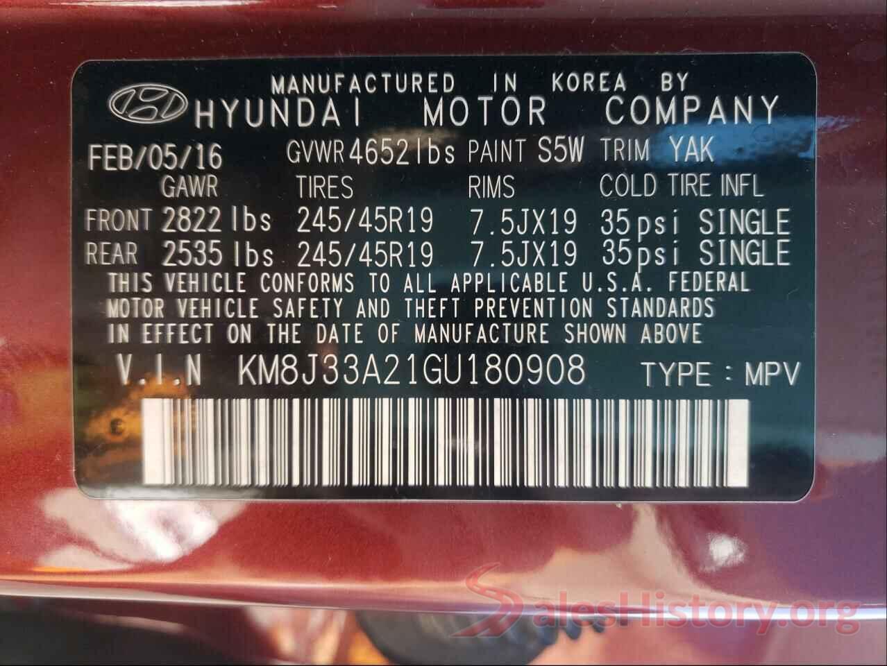 KM8J33A21GU180908 2016 HYUNDAI TUCSON