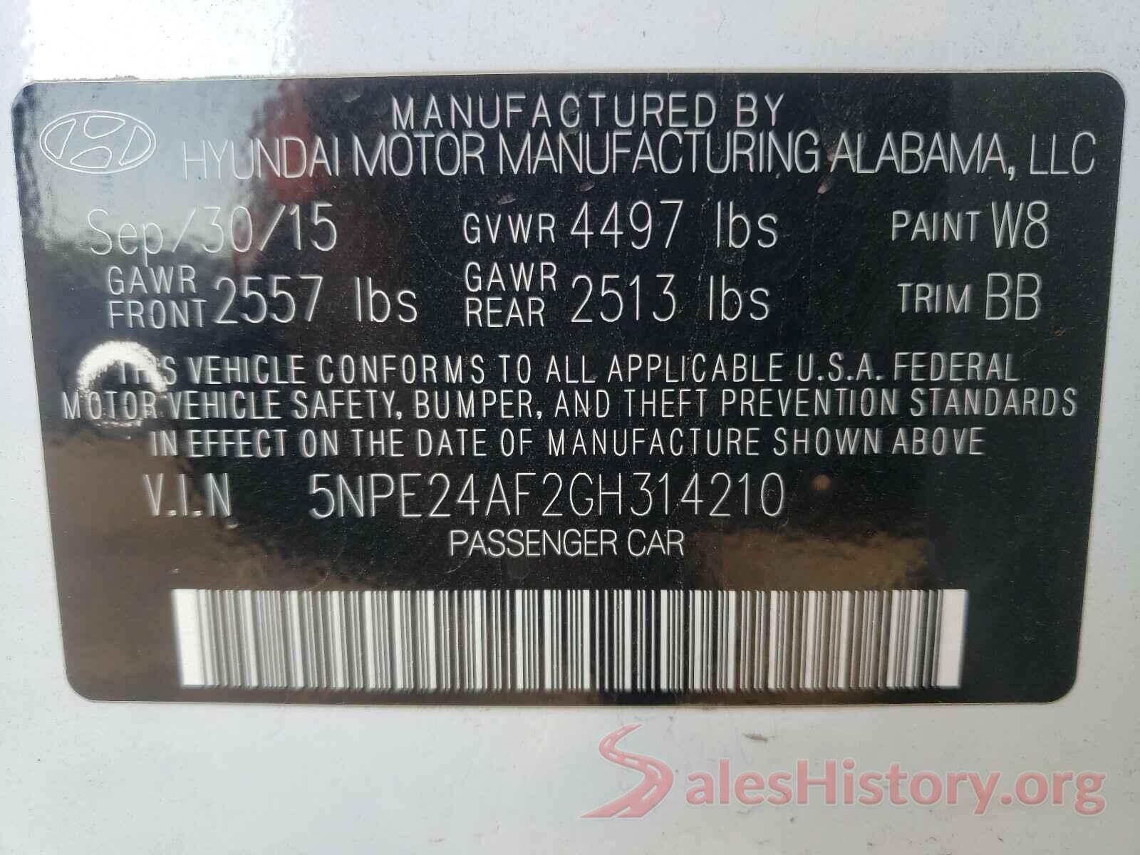 5NPE24AF2GH314210 2016 HYUNDAI SONATA