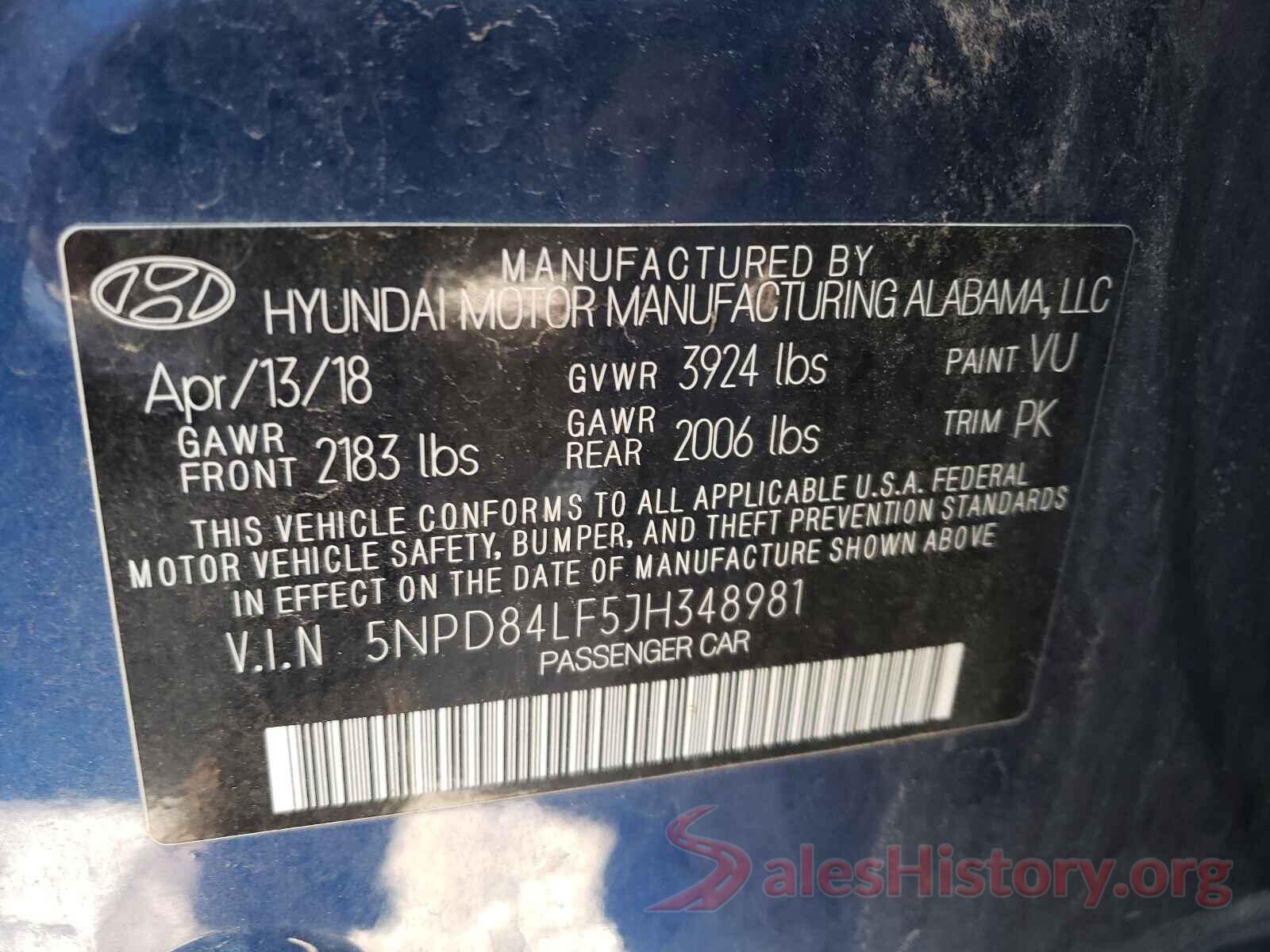 5NPD84LF5JH348981 2018 HYUNDAI ELANTRA