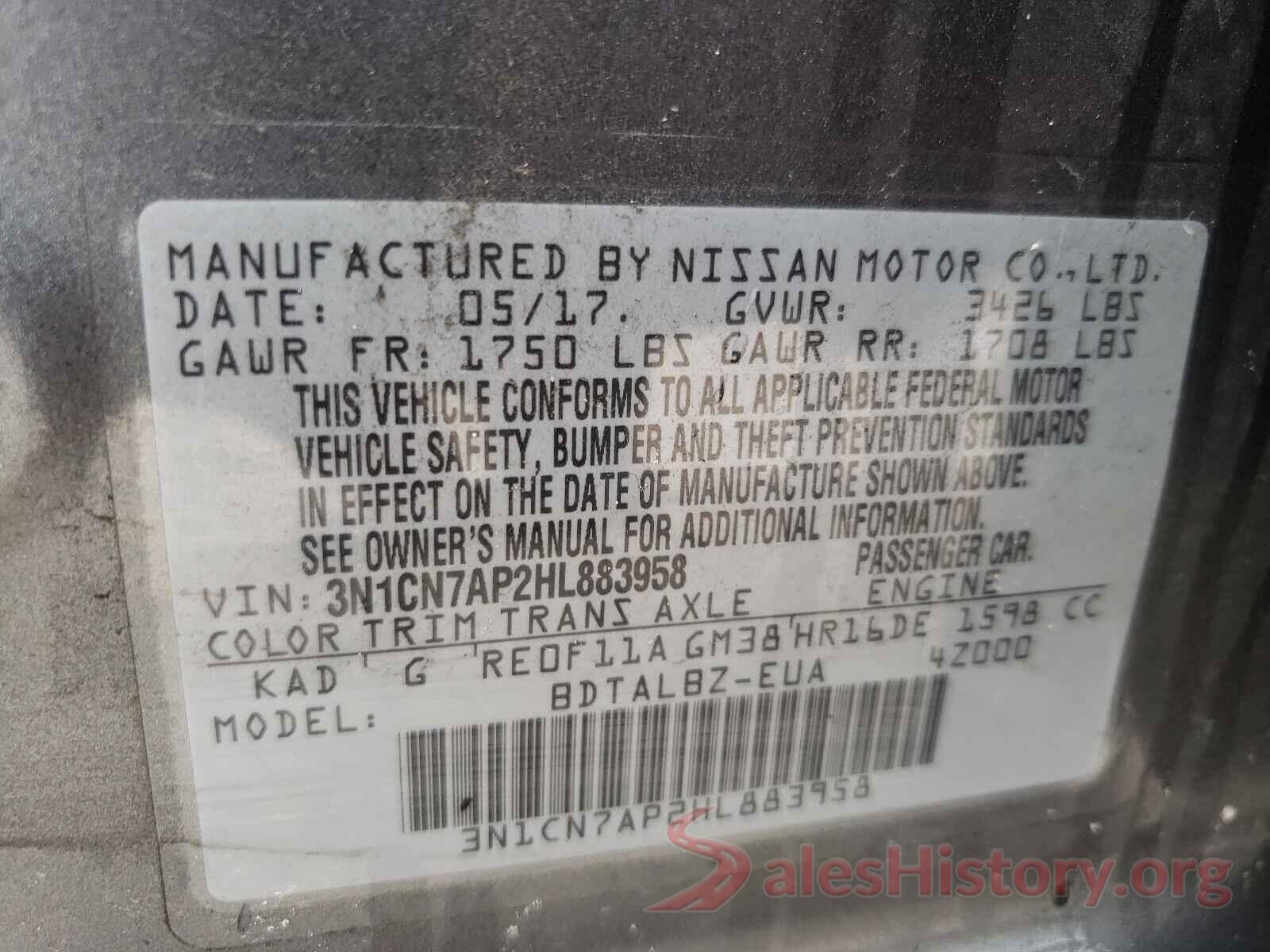 3N1CN7AP2HL883958 2017 NISSAN VERSA