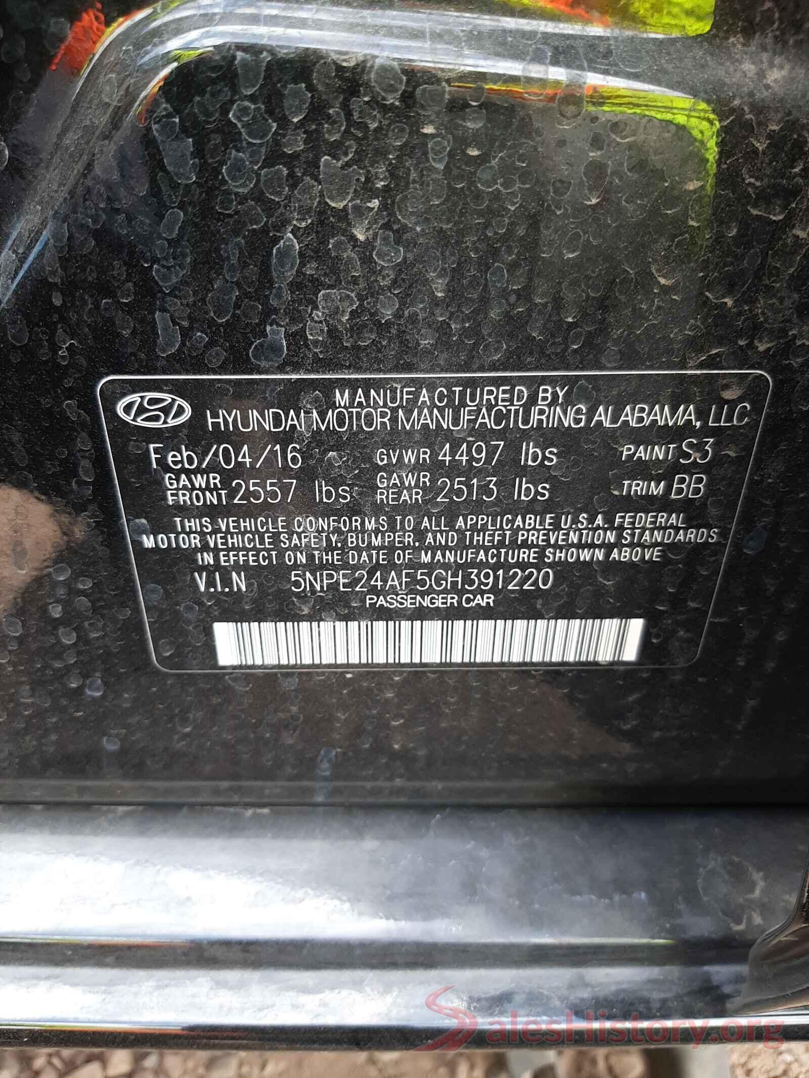 5NPE24AF5GH391220 2016 HYUNDAI SONATA