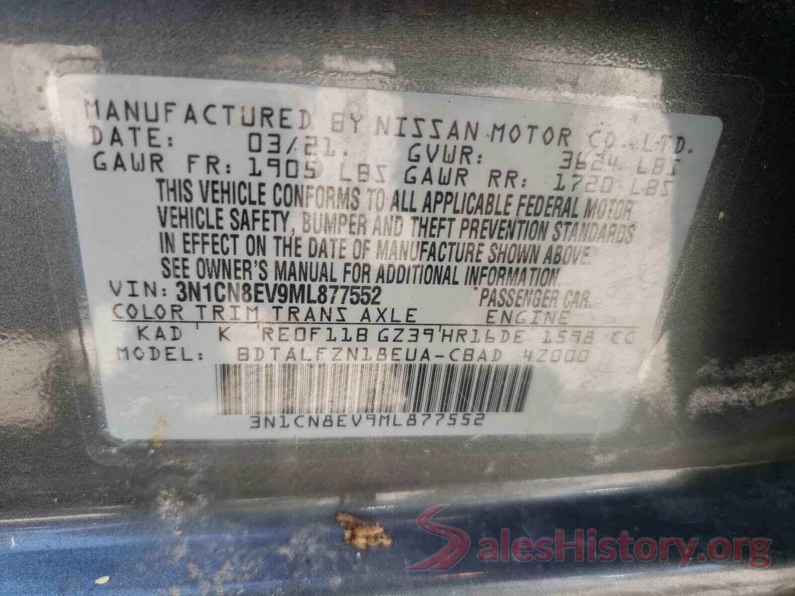 3N1CN8EV9ML877552 2021 NISSAN VERSA