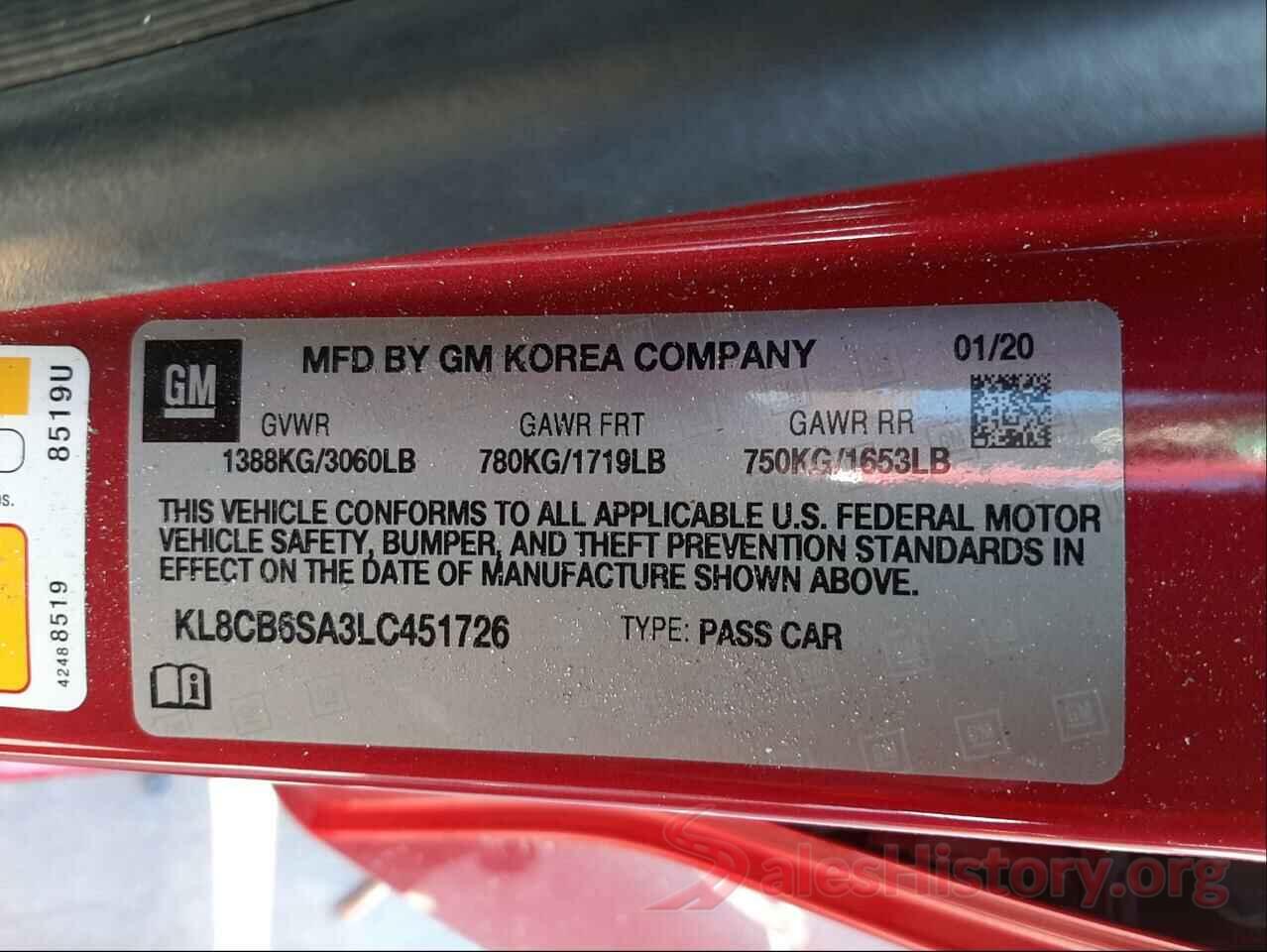 KL8CB6SA3LC451726 2020 CHEVROLET SPARK