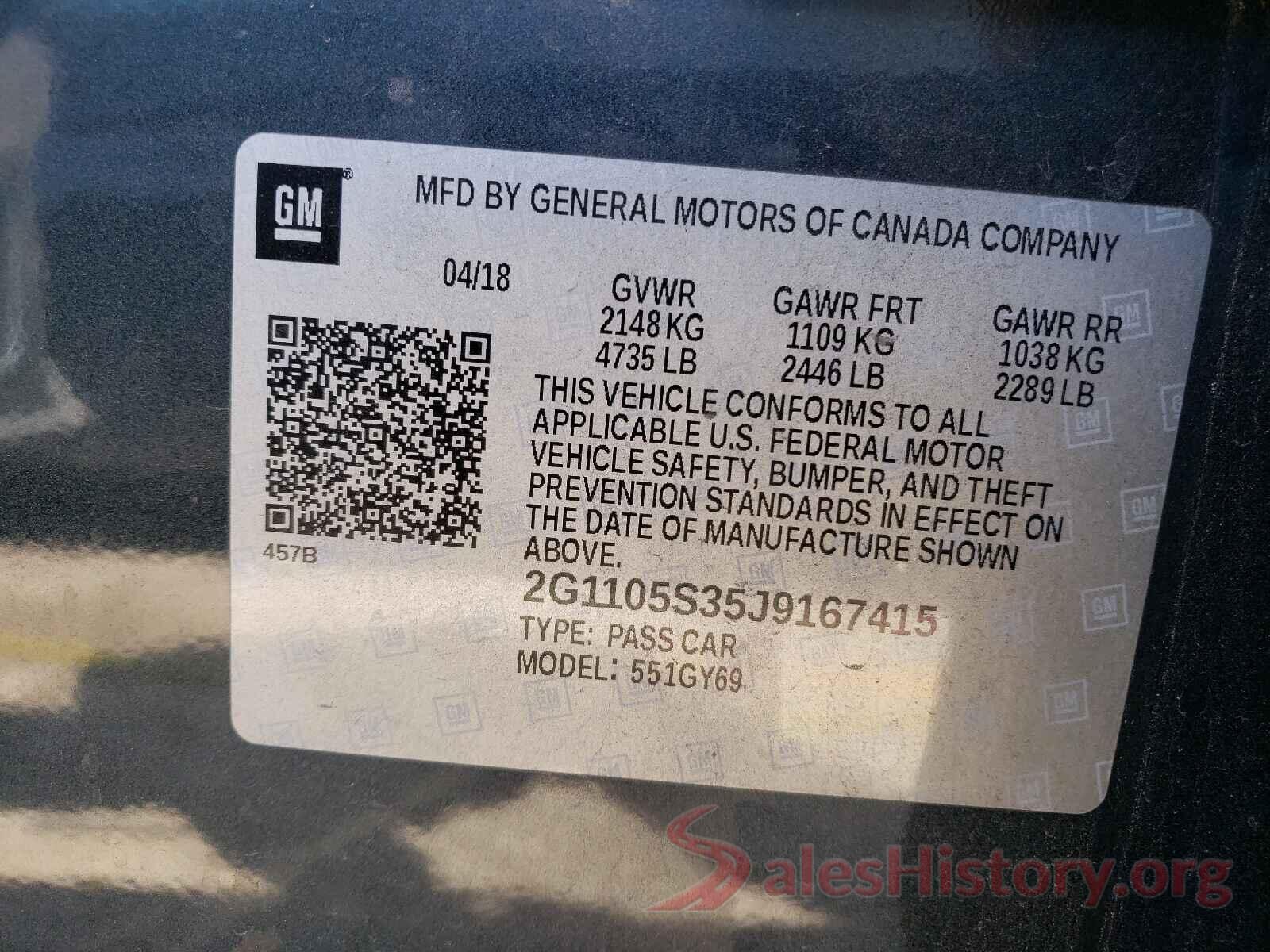 2G1105S35J9167415 2018 CHEVROLET IMPALA