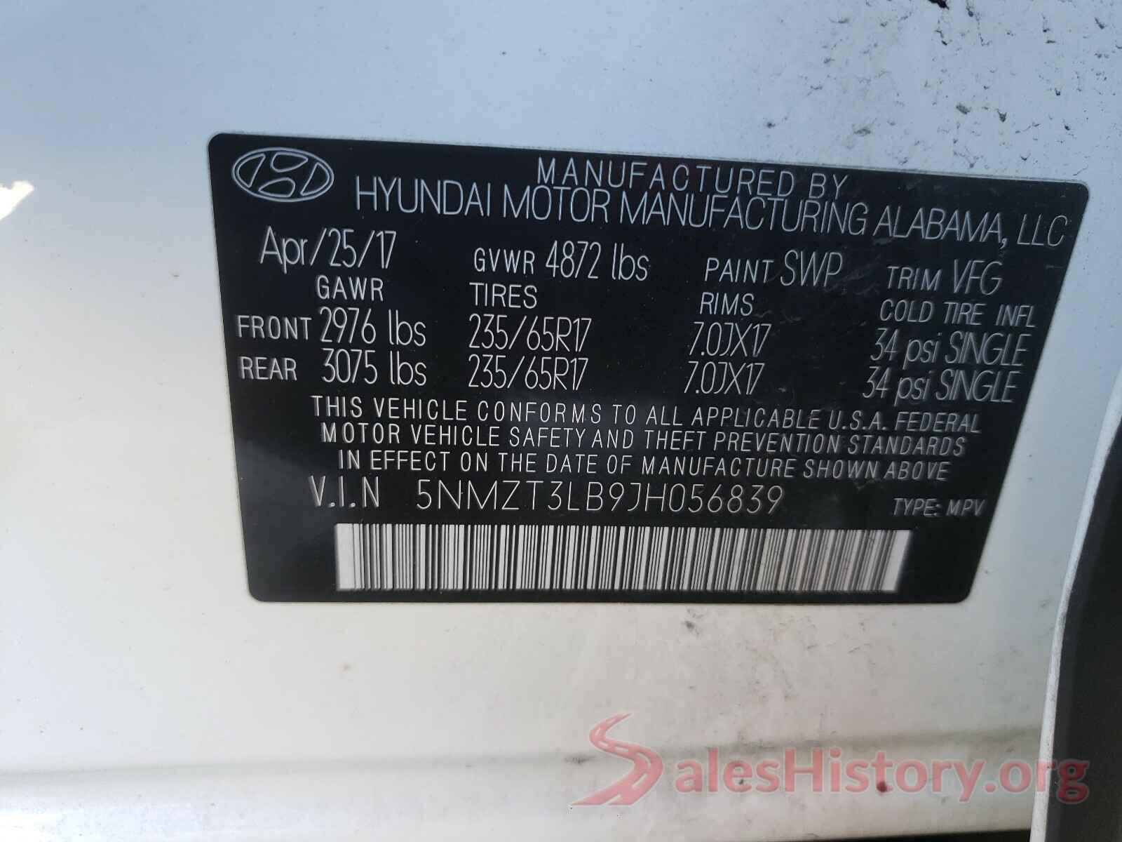 5NMZT3LB9JH056839 2018 HYUNDAI SANTA FE