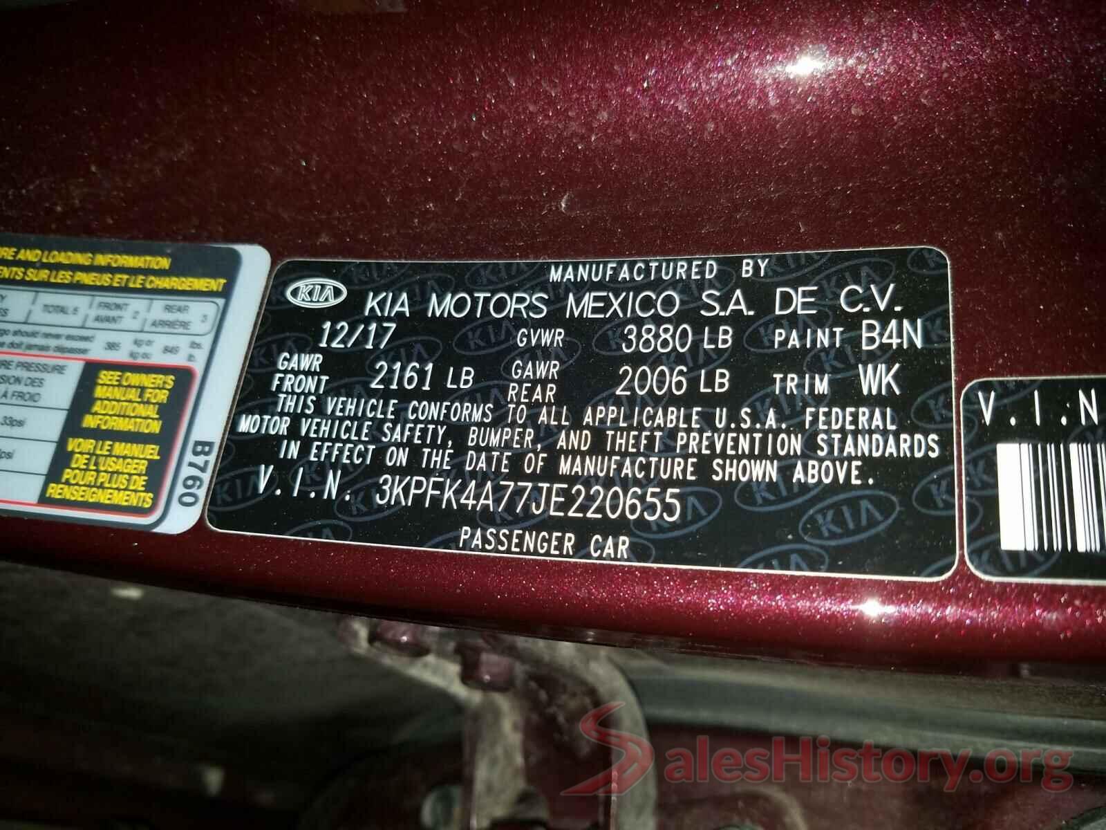 3KPFK4A77JE220655 2018 KIA FORTE