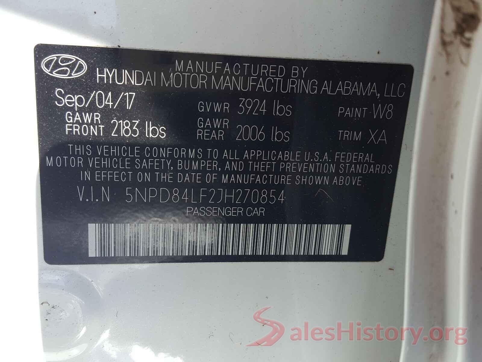 5NPD84LF2JH270854 2018 HYUNDAI ELANTRA