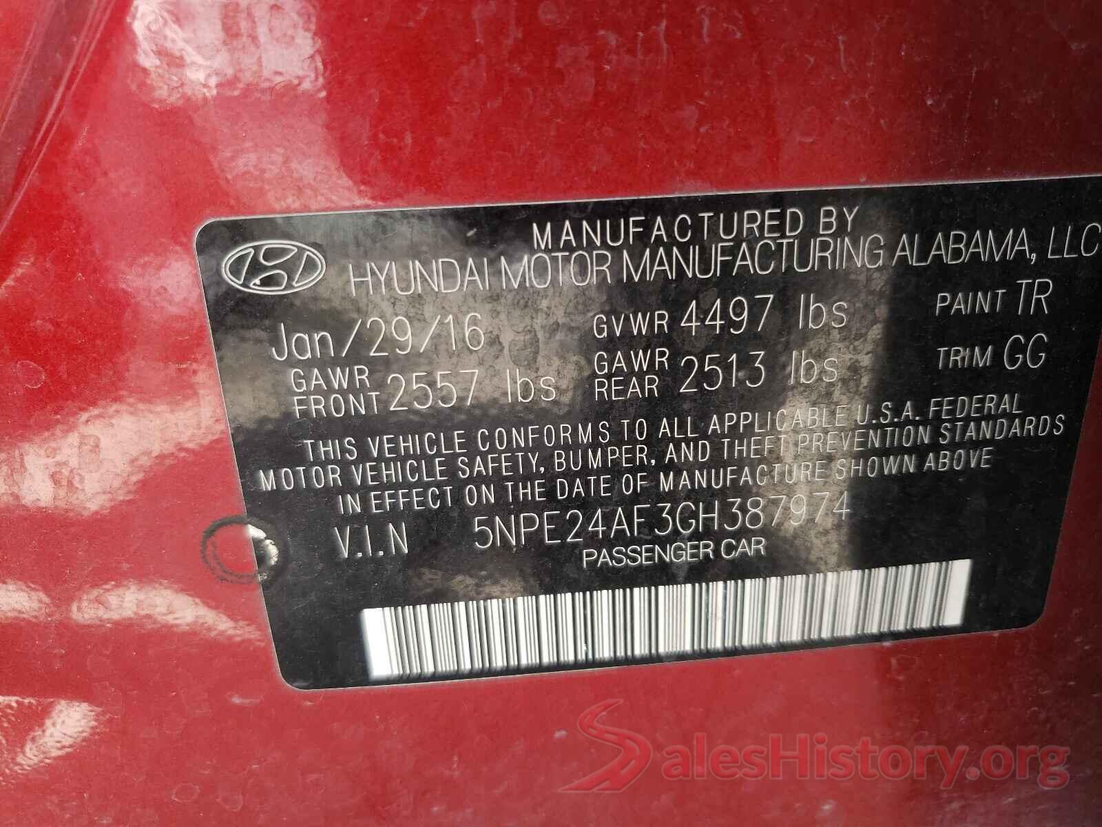 5NPE24AF3GH387974 2016 HYUNDAI SONATA