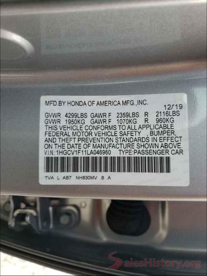 1HGCV1F11LA046960 2020 HONDA ACCORD