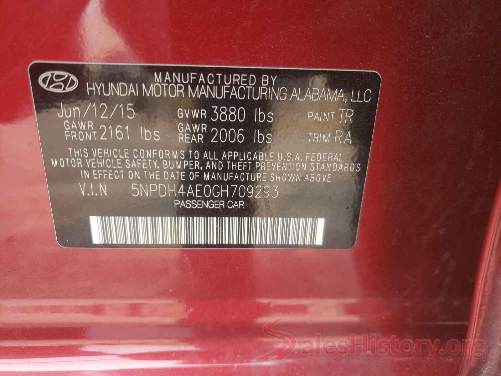 5NPDH4AE0GH709293 2016 HYUNDAI ELANTRA