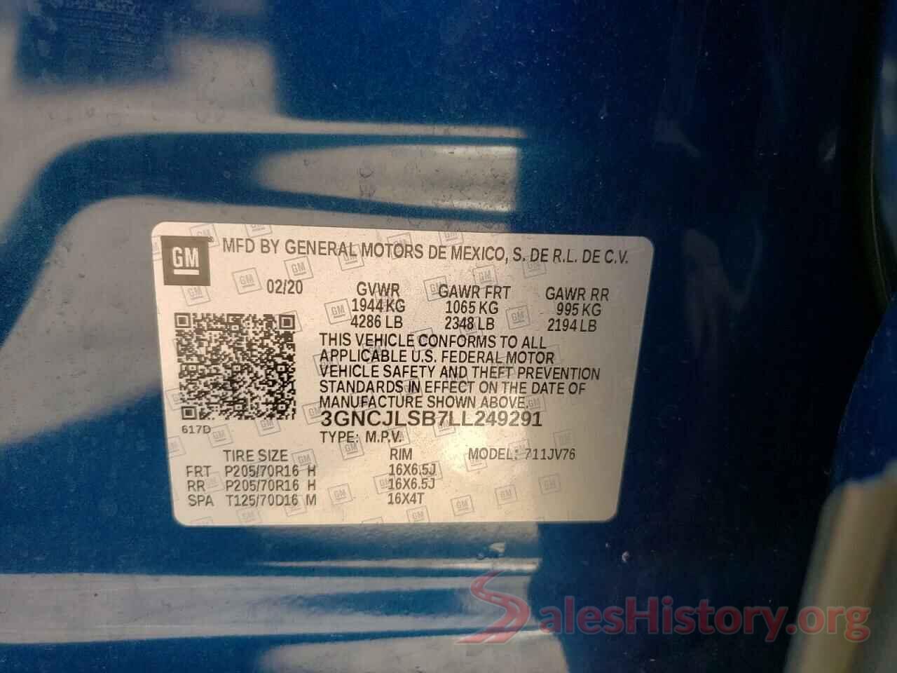 3GNCJLSB7LL249291 2020 CHEVROLET TRAX