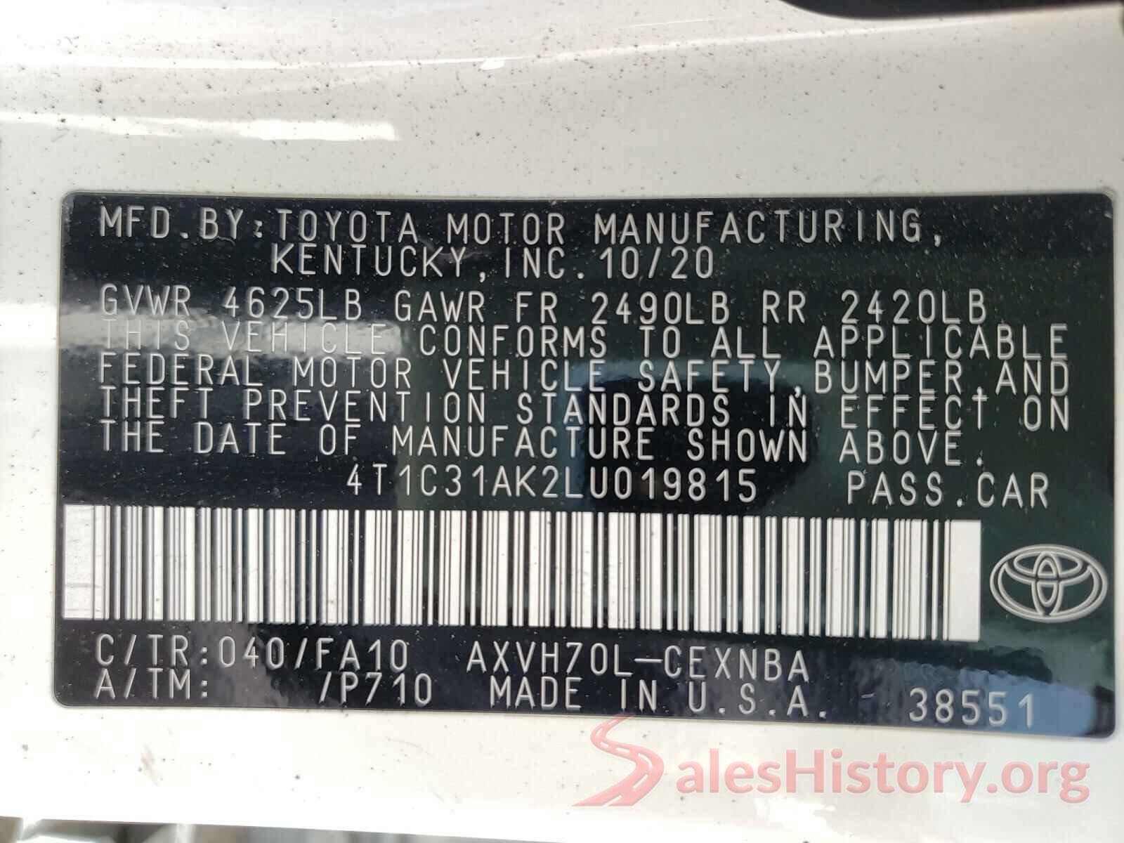 4T1C31AK2LU019815 2020 TOYOTA CAMRY