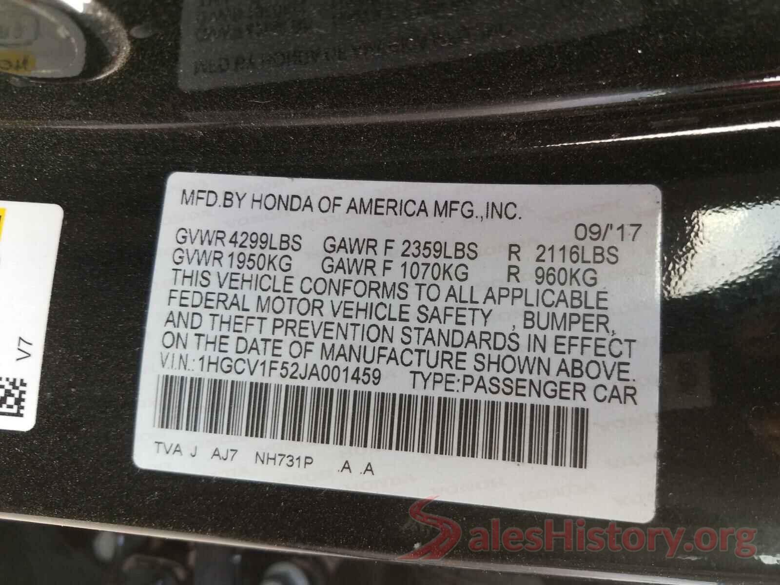 1HGCV1F52JA001459 2018 HONDA ACCORD