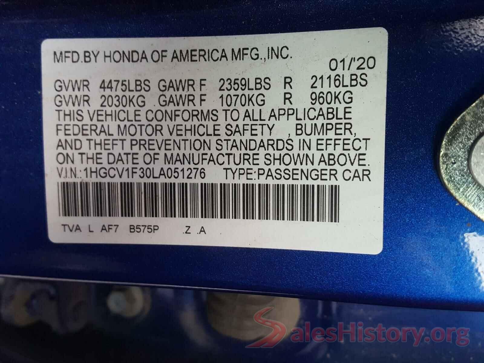 1HGCV1F30LA051276 2020 HONDA ACCORD