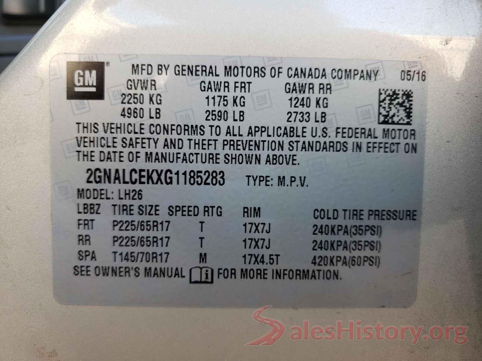 2GNALCEKXG1185283 2016 CHEVROLET EQUINOX