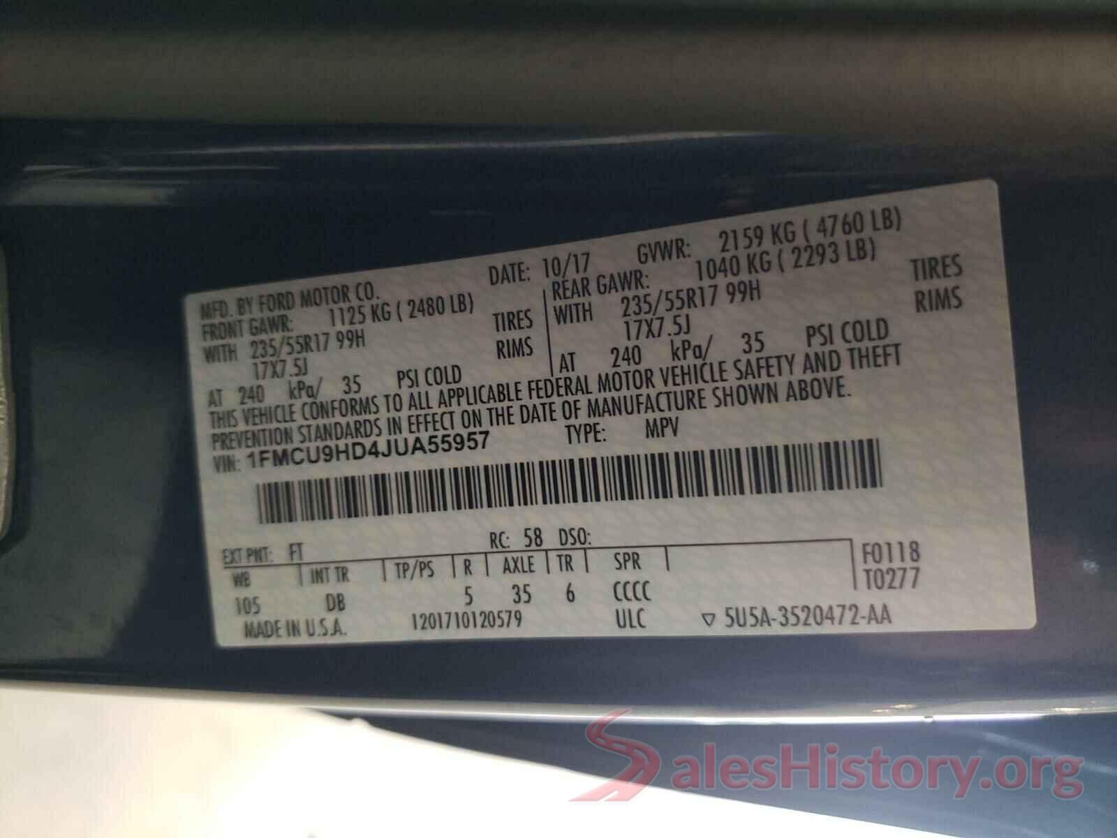 1FMCU9HD4JUA55957 2018 FORD ESCAPE